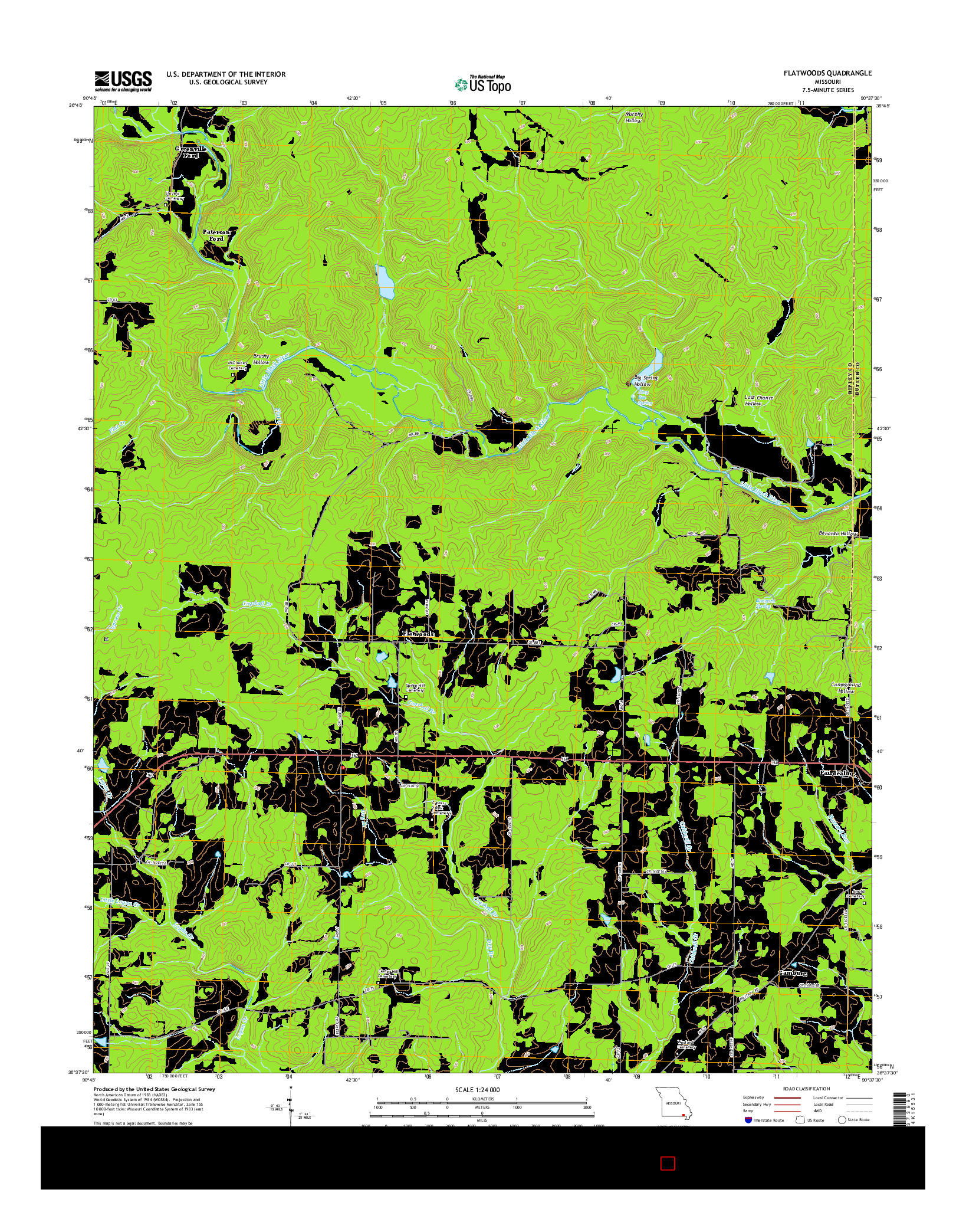 USGS US TOPO 7.5-MINUTE MAP FOR FLATWOODS, MO 2015