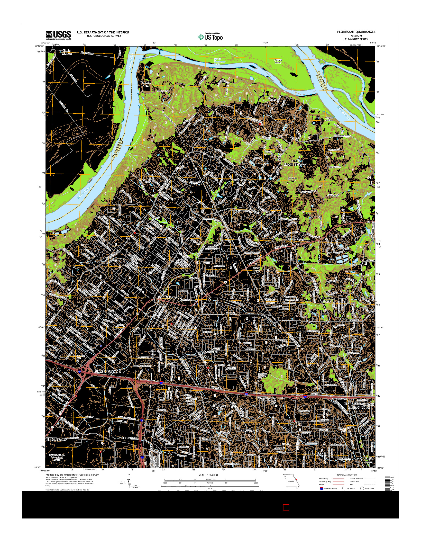 USGS US TOPO 7.5-MINUTE MAP FOR FLORISSANT, MO 2015