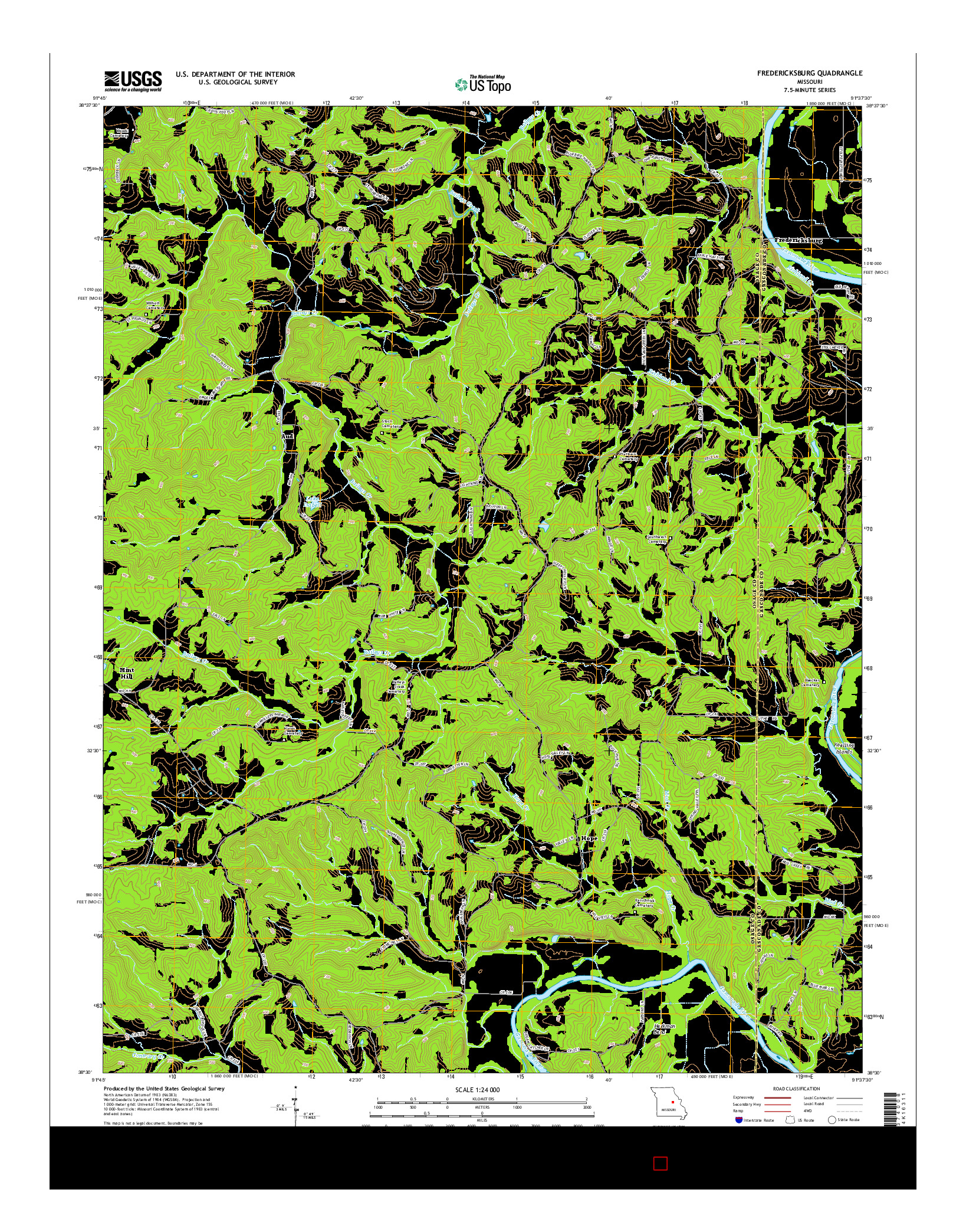 USGS US TOPO 7.5-MINUTE MAP FOR FREDERICKSBURG, MO 2015
