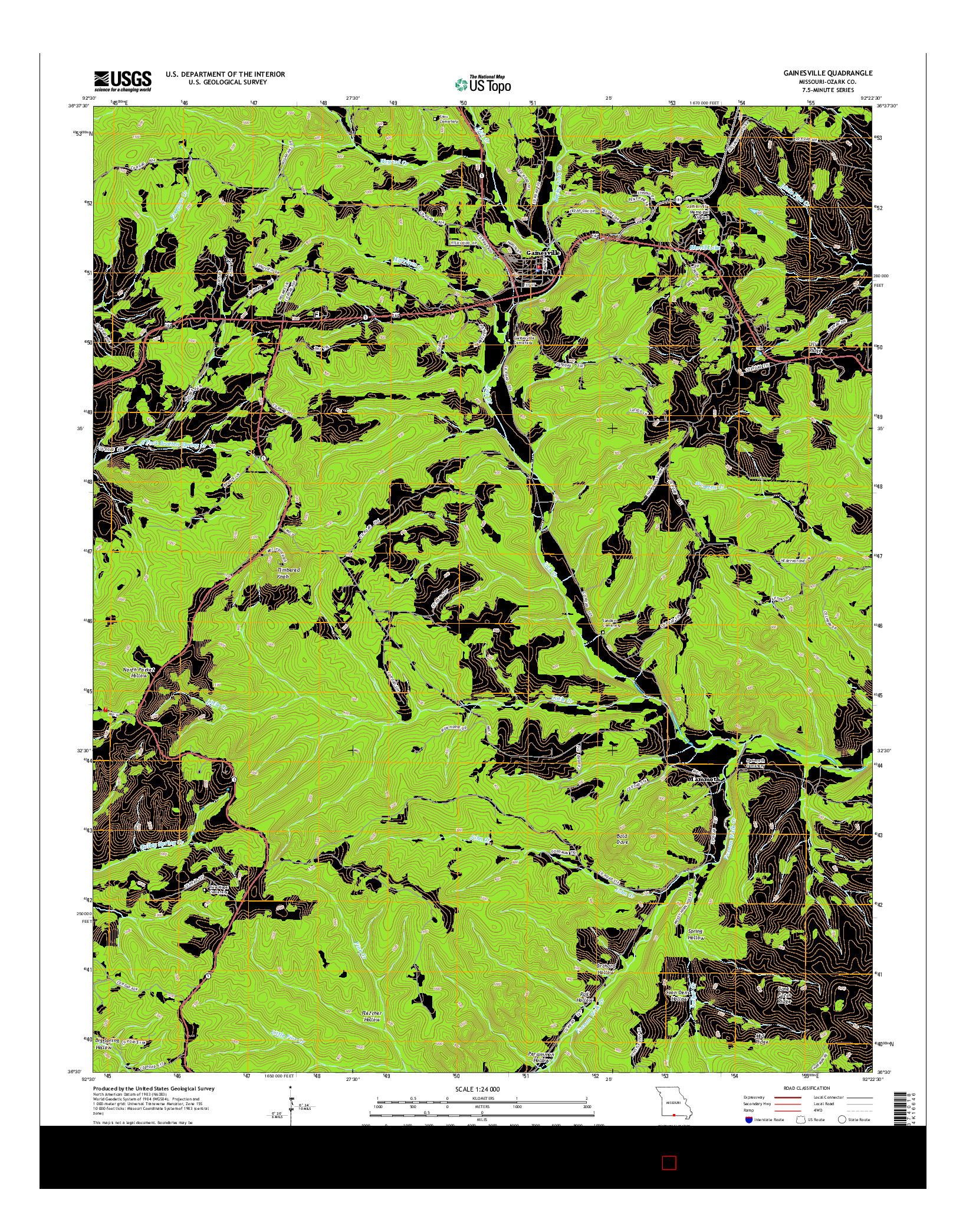 USGS US TOPO 7.5-MINUTE MAP FOR GAINESVILLE, MO 2015