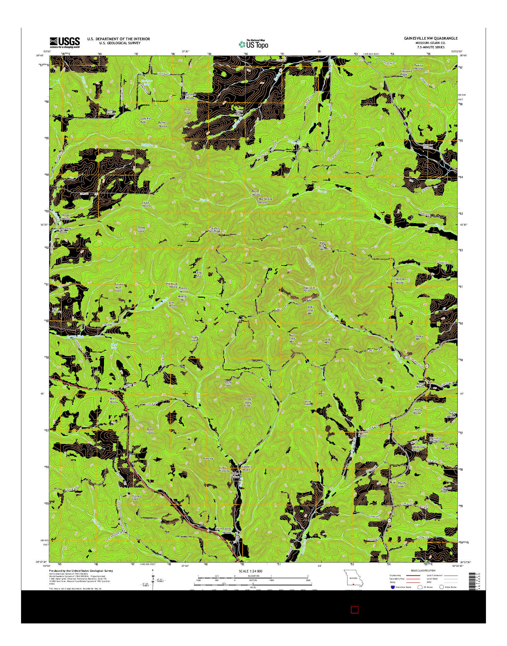 USGS US TOPO 7.5-MINUTE MAP FOR GAINESVILLE NW, MO 2015