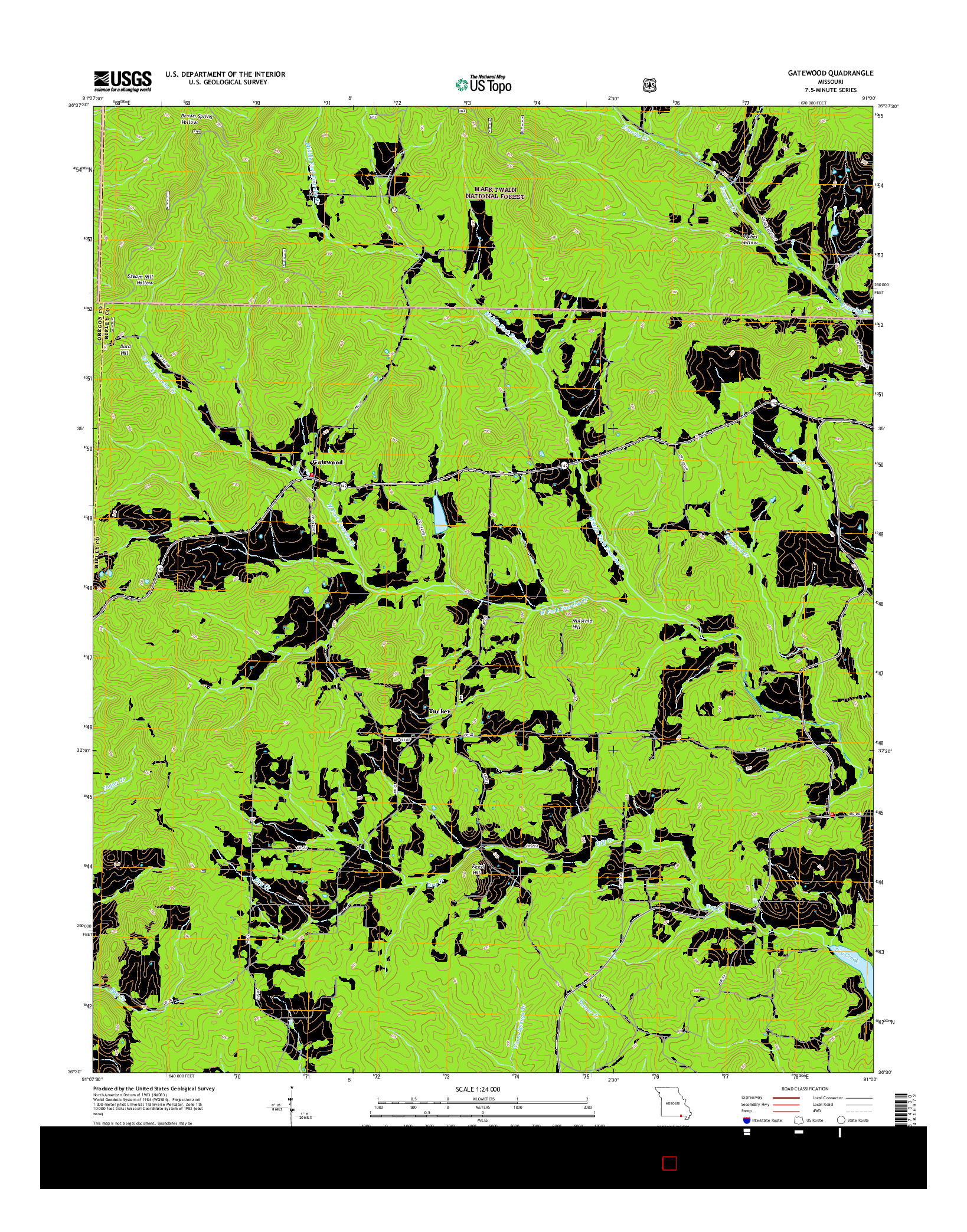 USGS US TOPO 7.5-MINUTE MAP FOR GATEWOOD, MO 2015