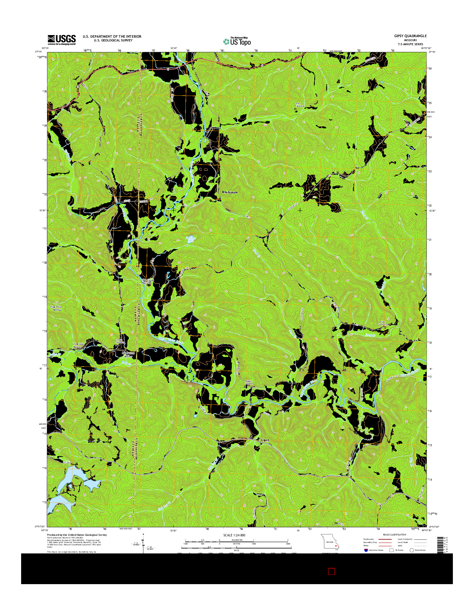 USGS US TOPO 7.5-MINUTE MAP FOR GIPSY, MO 2015