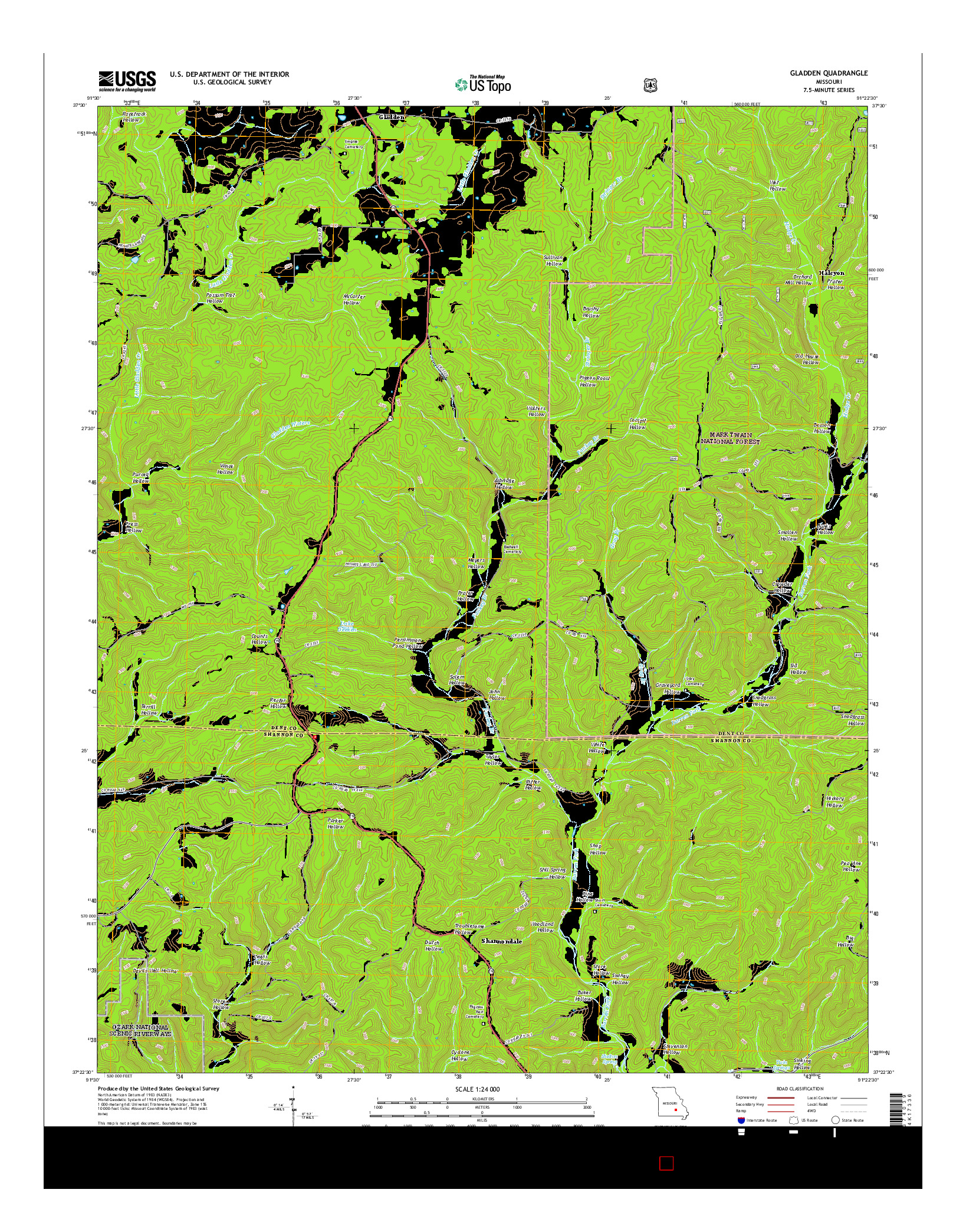 USGS US TOPO 7.5-MINUTE MAP FOR GLADDEN, MO 2015