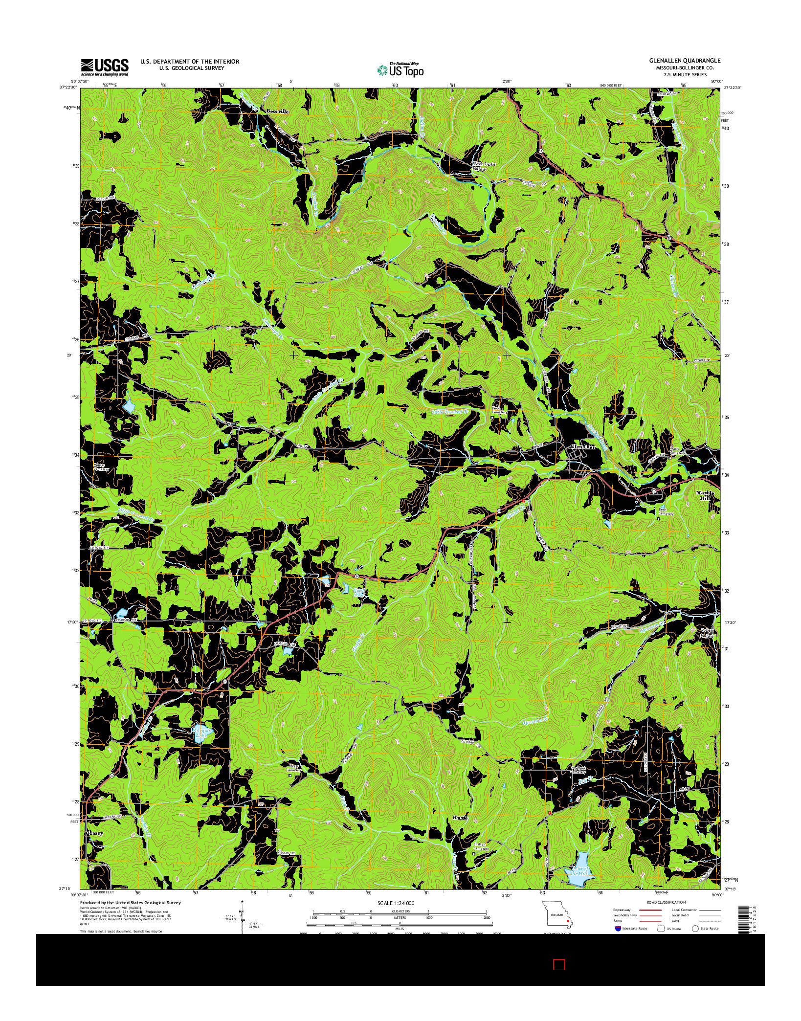 USGS US TOPO 7.5-MINUTE MAP FOR GLENALLEN, MO 2015