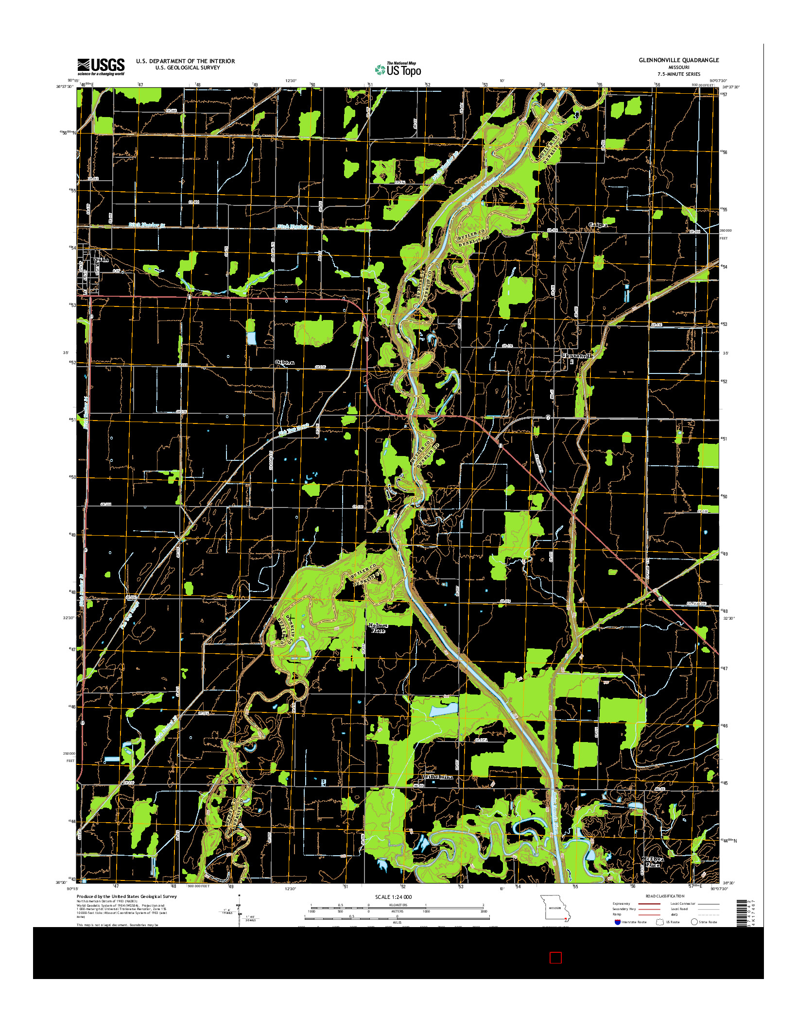USGS US TOPO 7.5-MINUTE MAP FOR GLENNONVILLE, MO 2015