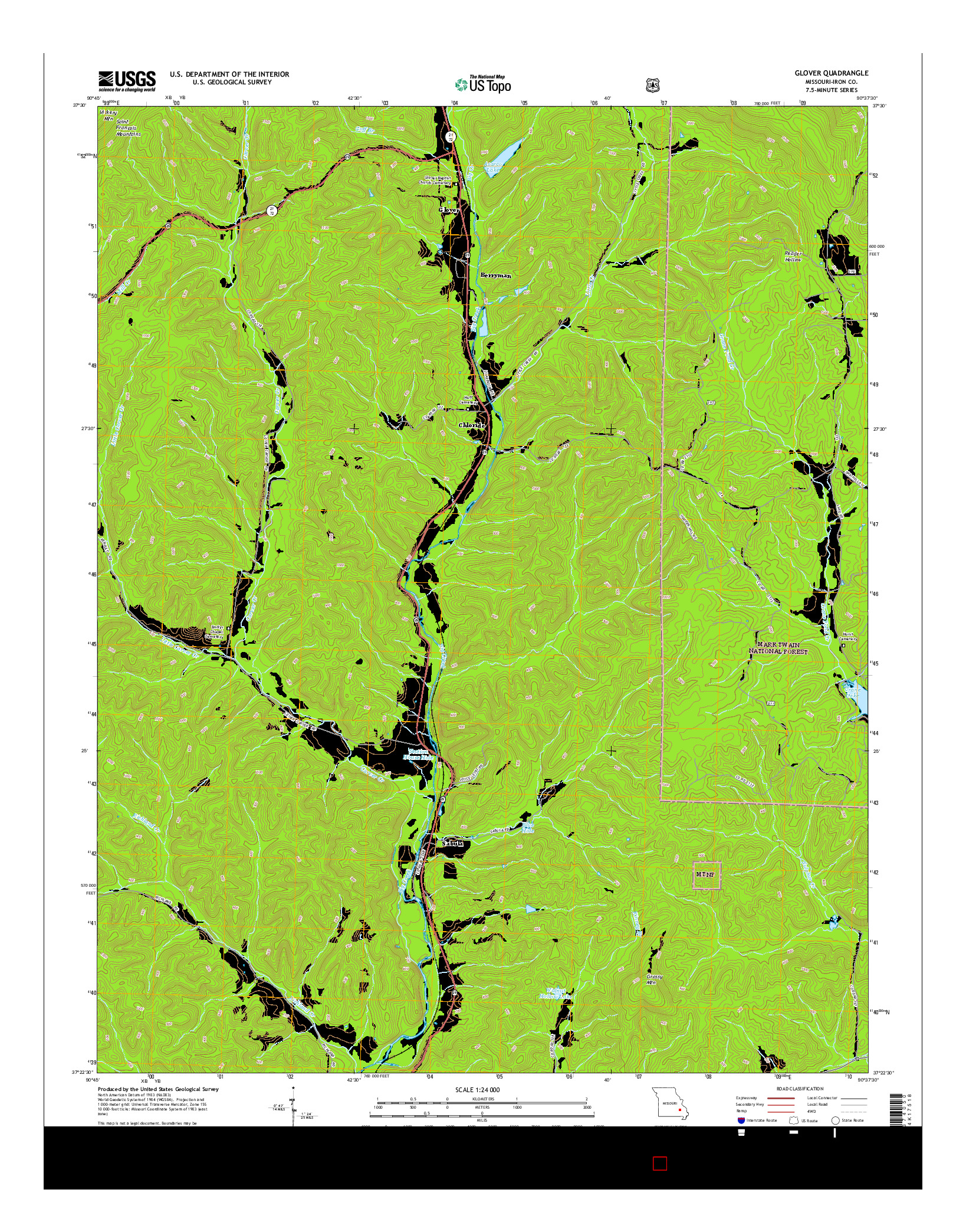USGS US TOPO 7.5-MINUTE MAP FOR GLOVER, MO 2015