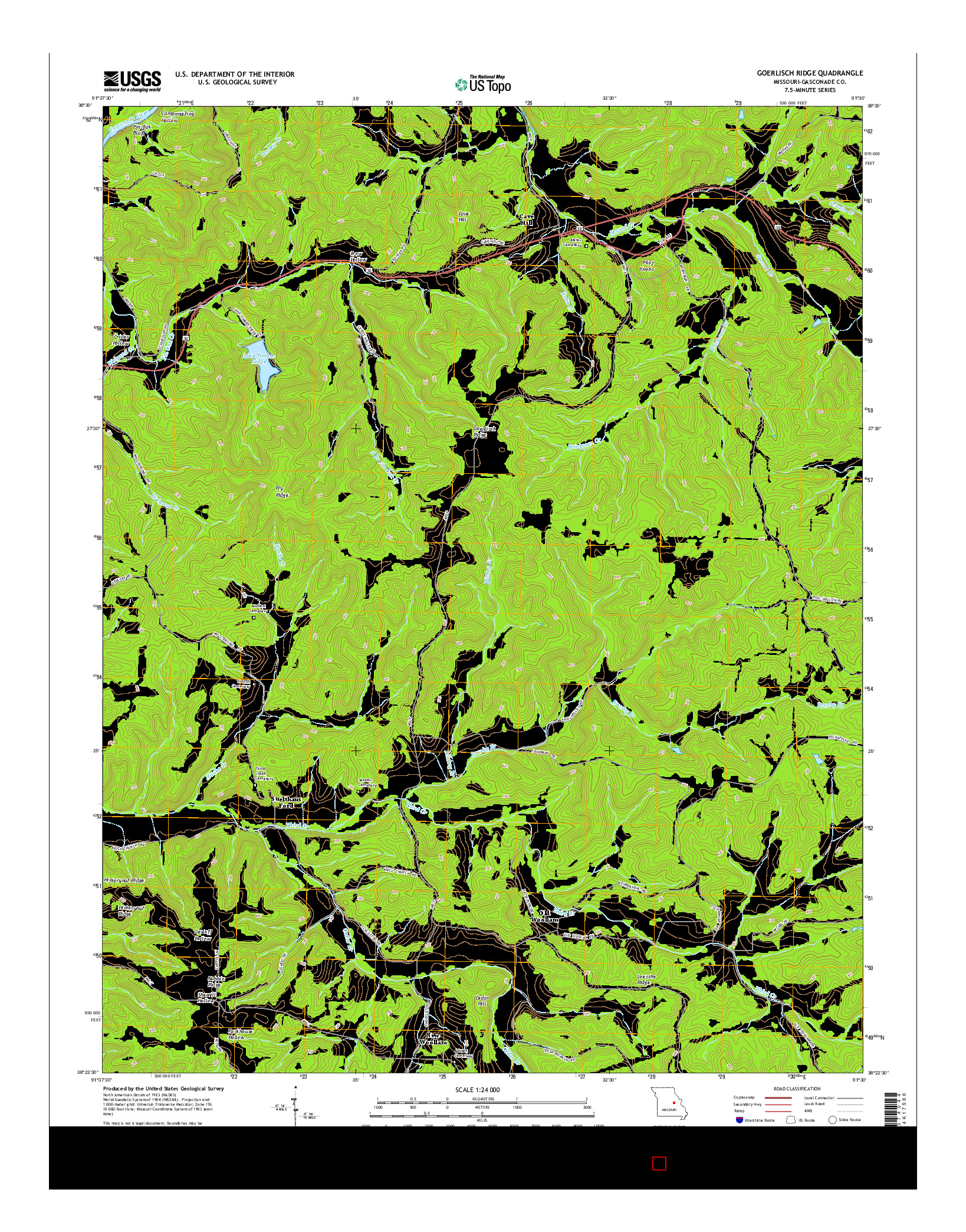 USGS US TOPO 7.5-MINUTE MAP FOR GOERLISCH RIDGE, MO 2015