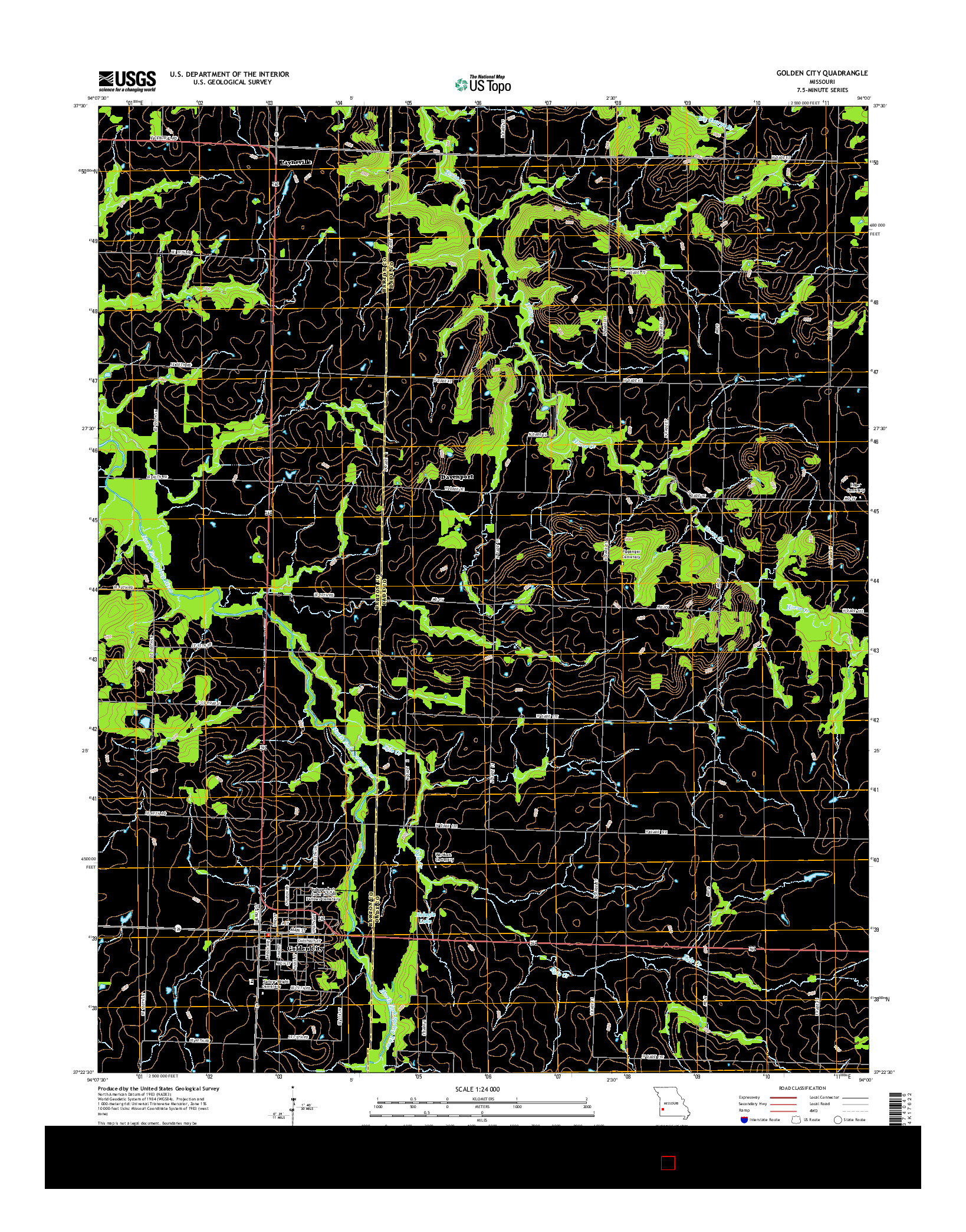 USGS US TOPO 7.5-MINUTE MAP FOR GOLDEN CITY, MO 2015