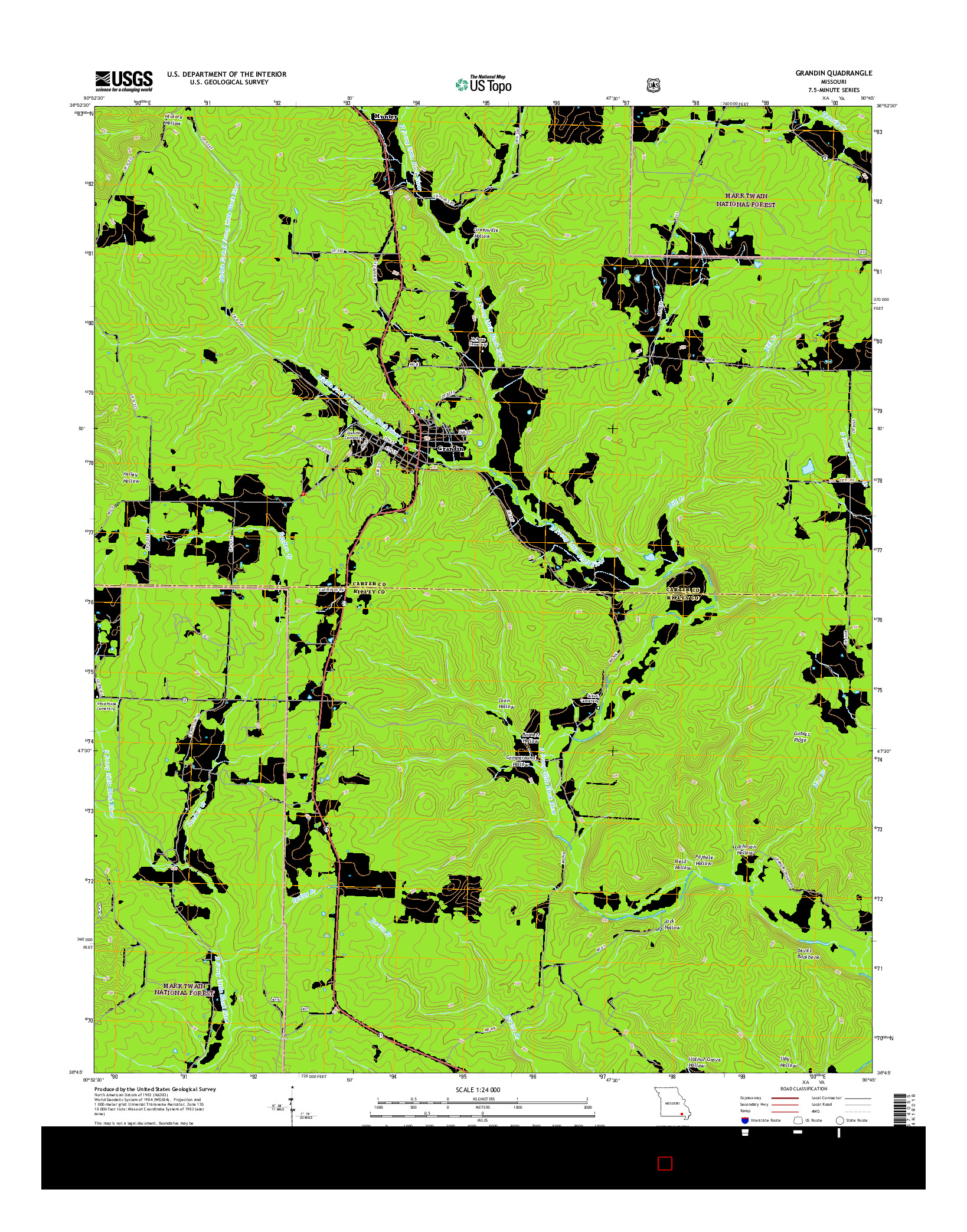USGS US TOPO 7.5-MINUTE MAP FOR GRANDIN, MO 2015
