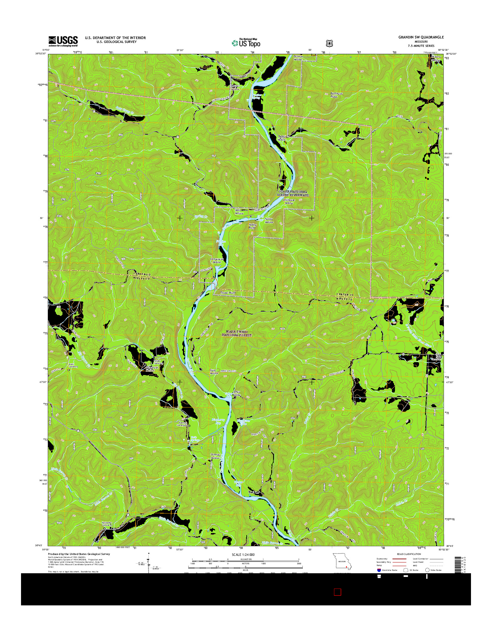 USGS US TOPO 7.5-MINUTE MAP FOR GRANDIN SW, MO 2015