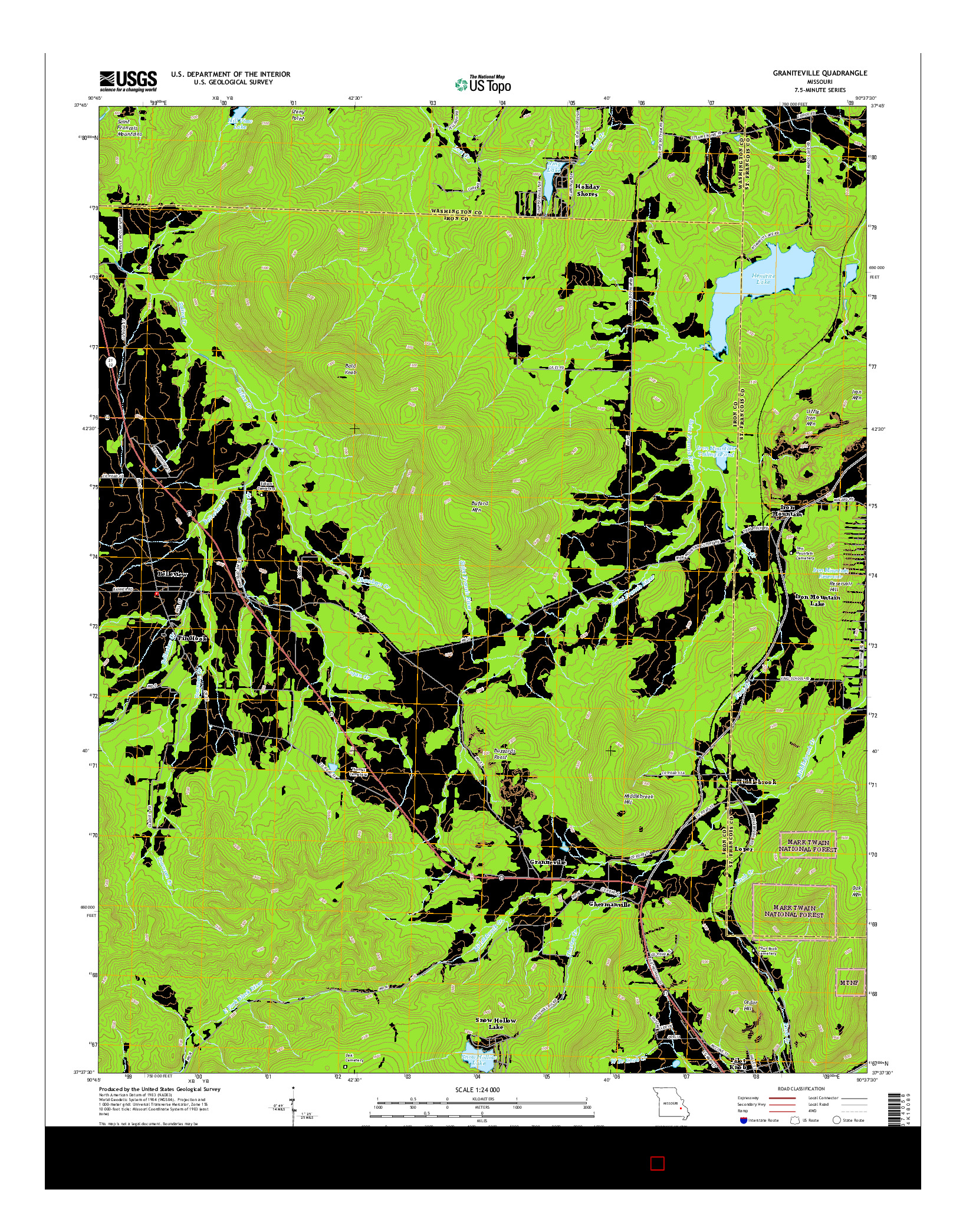 USGS US TOPO 7.5-MINUTE MAP FOR GRANITEVILLE, MO 2015
