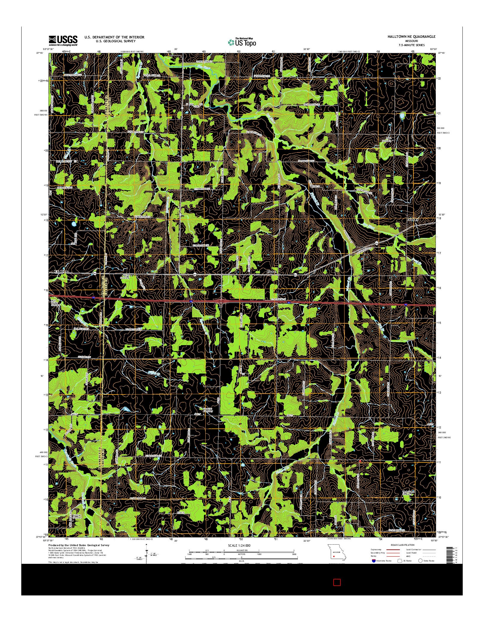 USGS US TOPO 7.5-MINUTE MAP FOR HALLTOWN NE, MO 2015