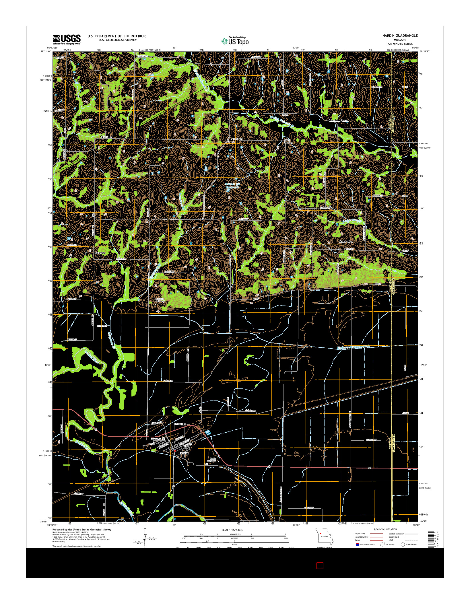 USGS US TOPO 7.5-MINUTE MAP FOR HARDIN, MO 2015