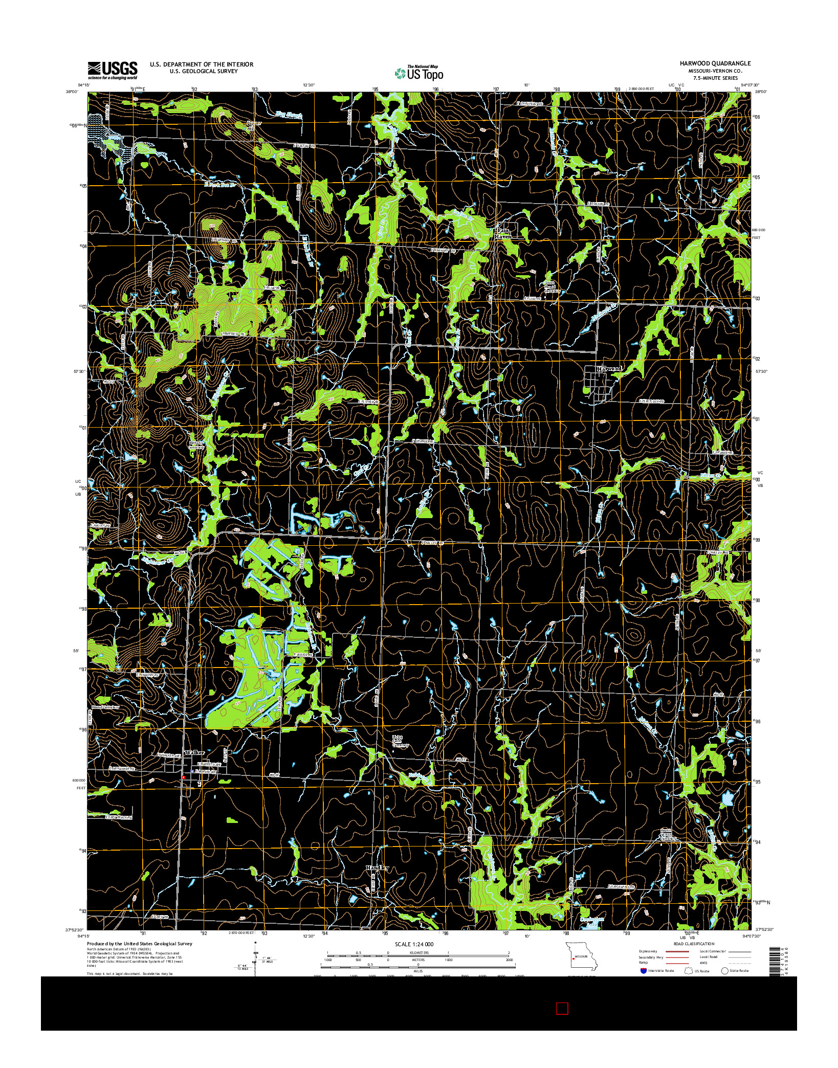 USGS US TOPO 7.5-MINUTE MAP FOR HARWOOD, MO 2015