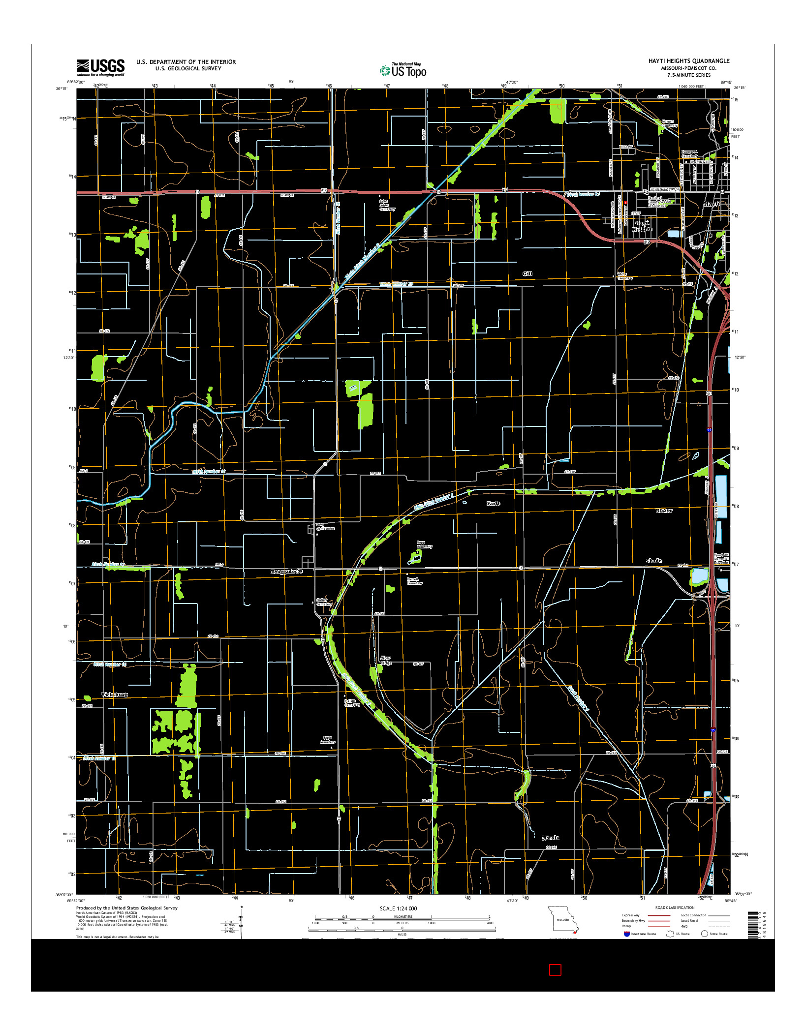 USGS US TOPO 7.5-MINUTE MAP FOR HAYTI HEIGHTS, MO 2015