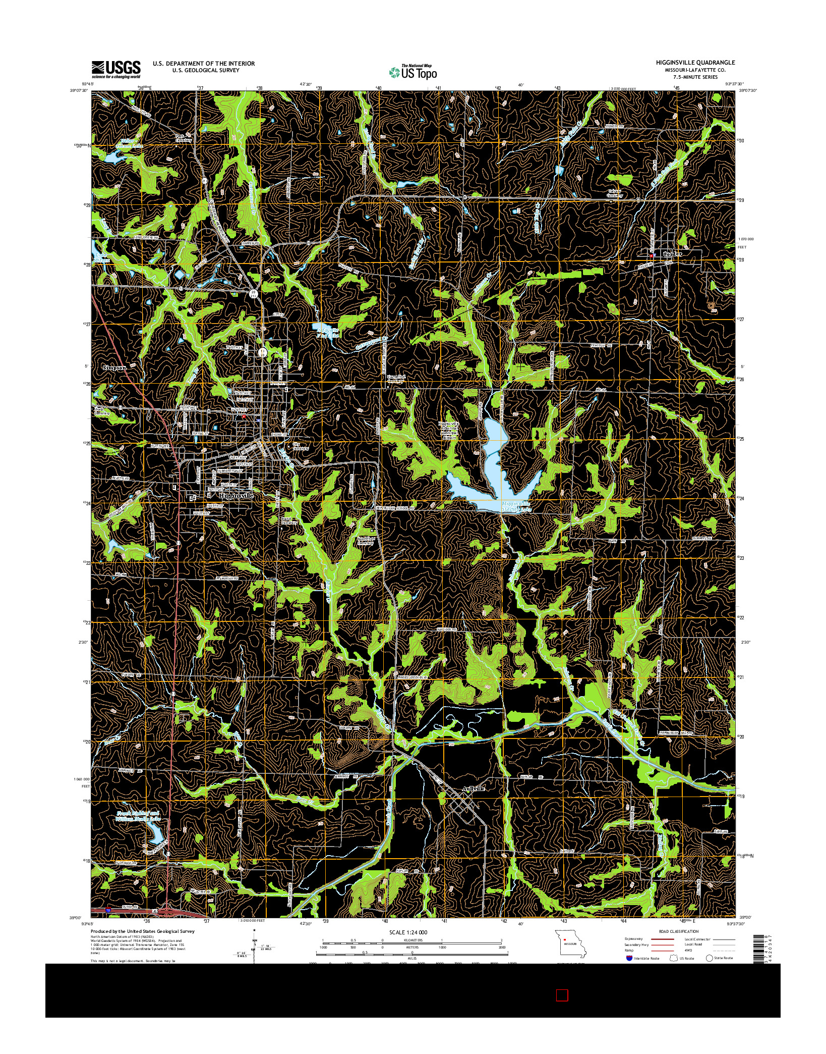 USGS US TOPO 7.5-MINUTE MAP FOR HIGGINSVILLE, MO 2015