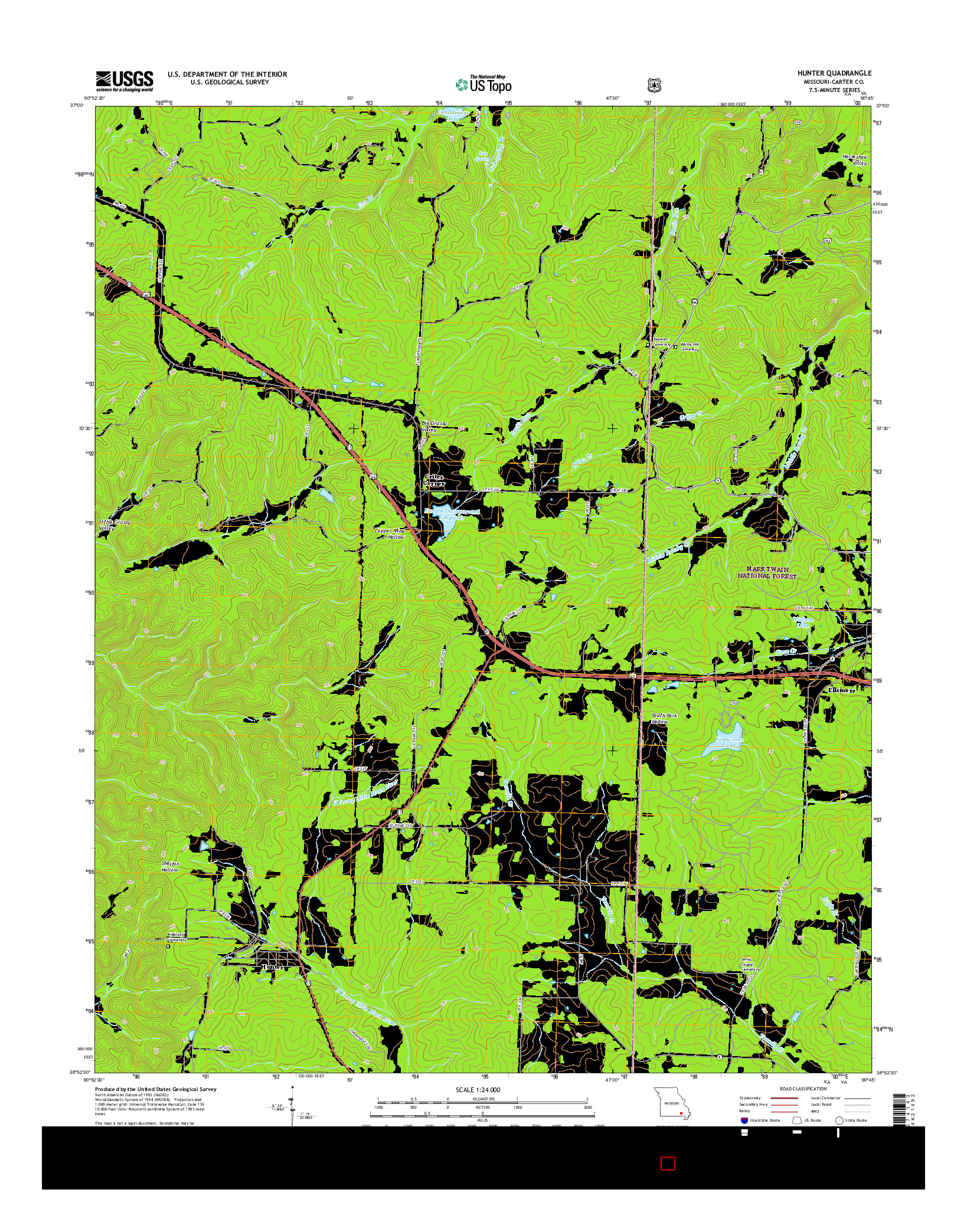 USGS US TOPO 7.5-MINUTE MAP FOR HUNTER, MO 2015