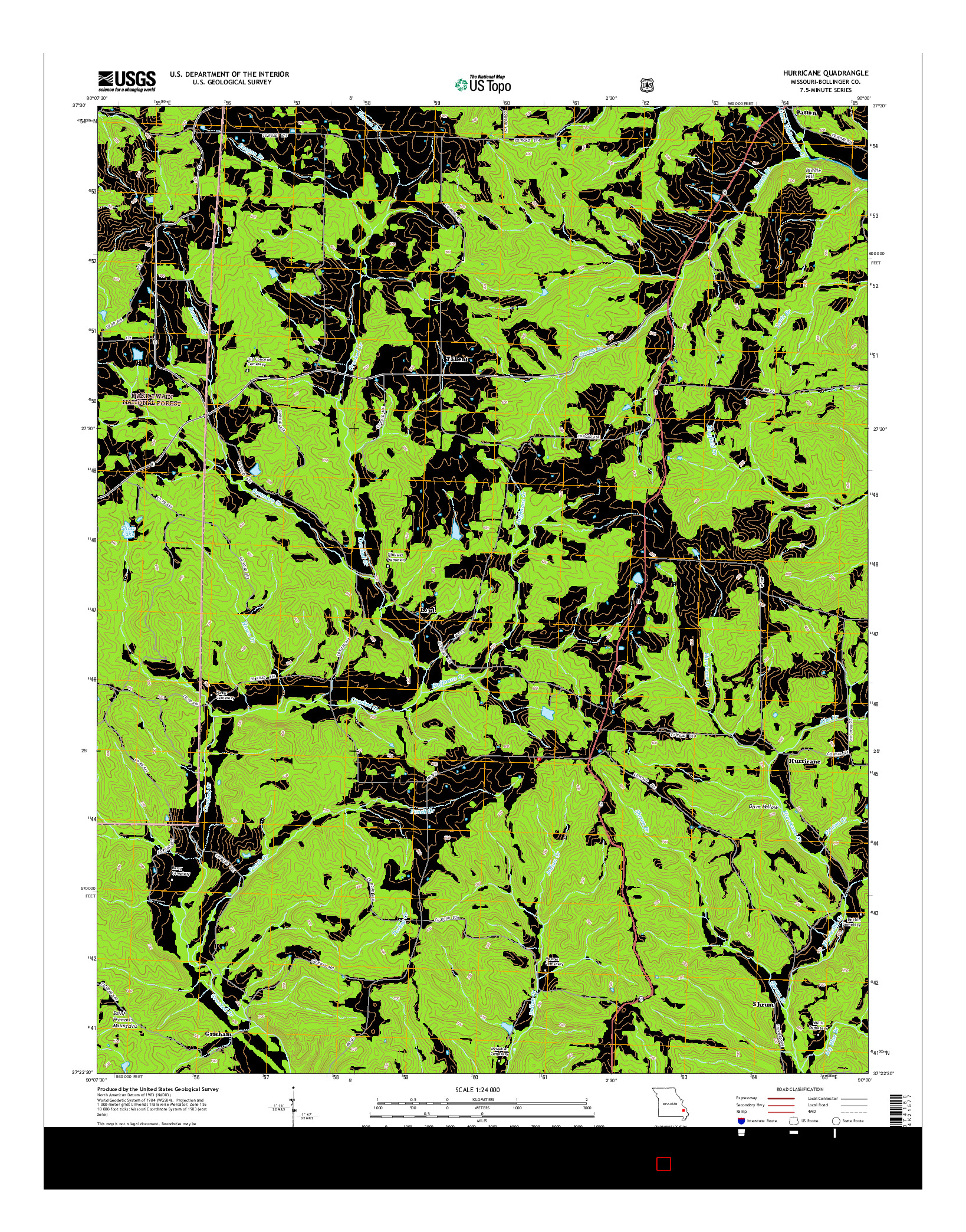 USGS US TOPO 7.5-MINUTE MAP FOR HURRICANE, MO 2015