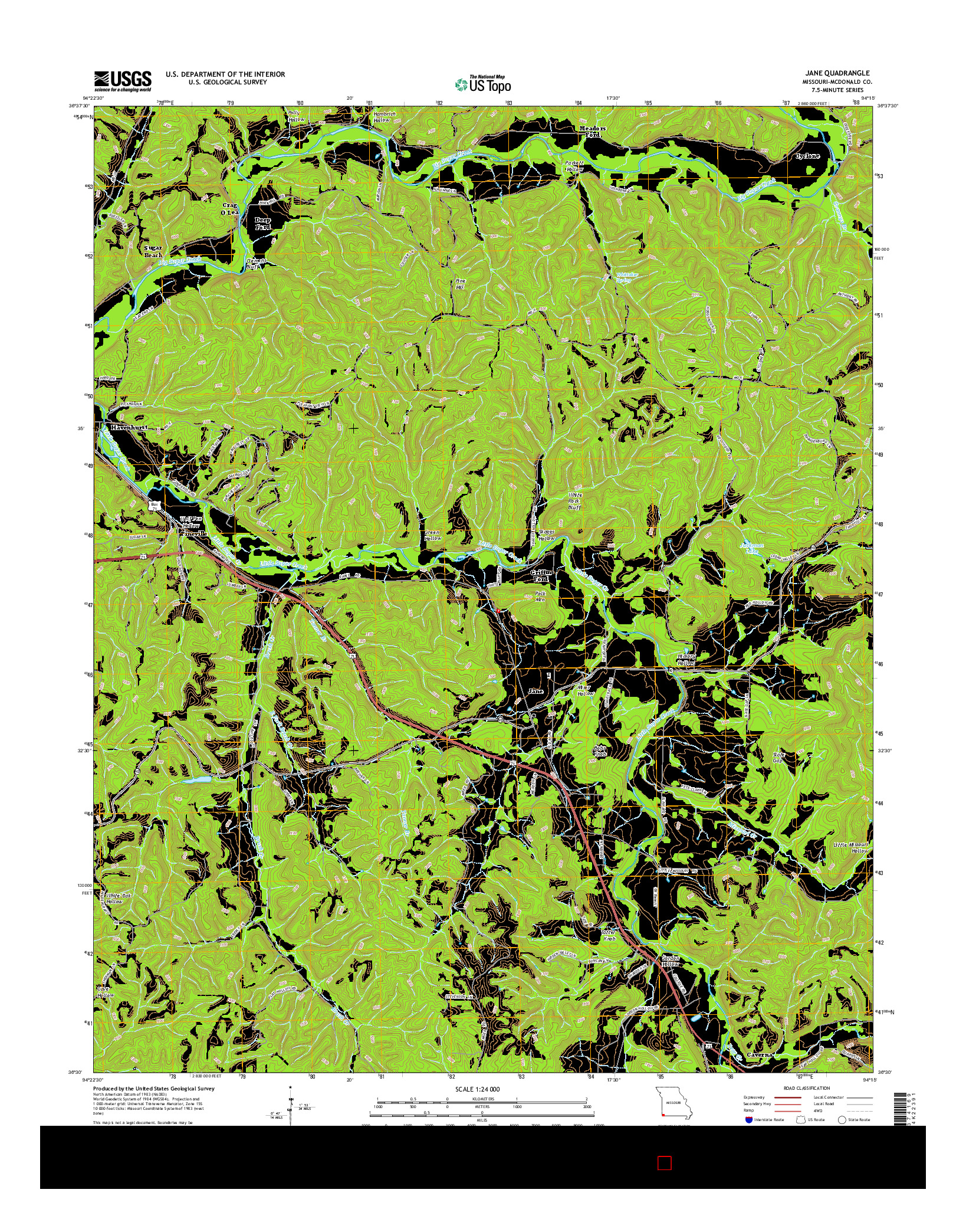 USGS US TOPO 7.5-MINUTE MAP FOR JANE, MO 2015