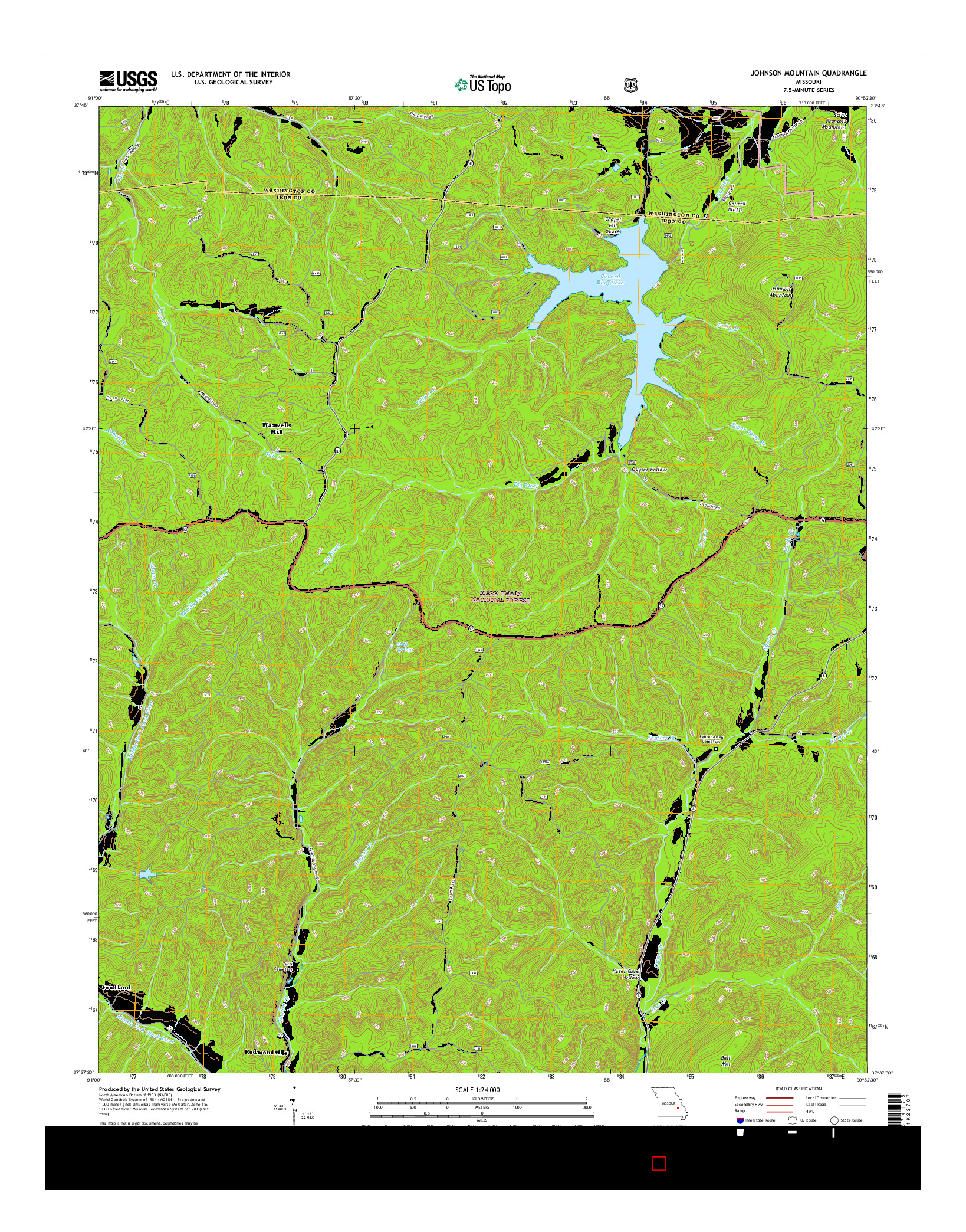 USGS US TOPO 7.5-MINUTE MAP FOR JOHNSON MOUNTAIN, MO 2015