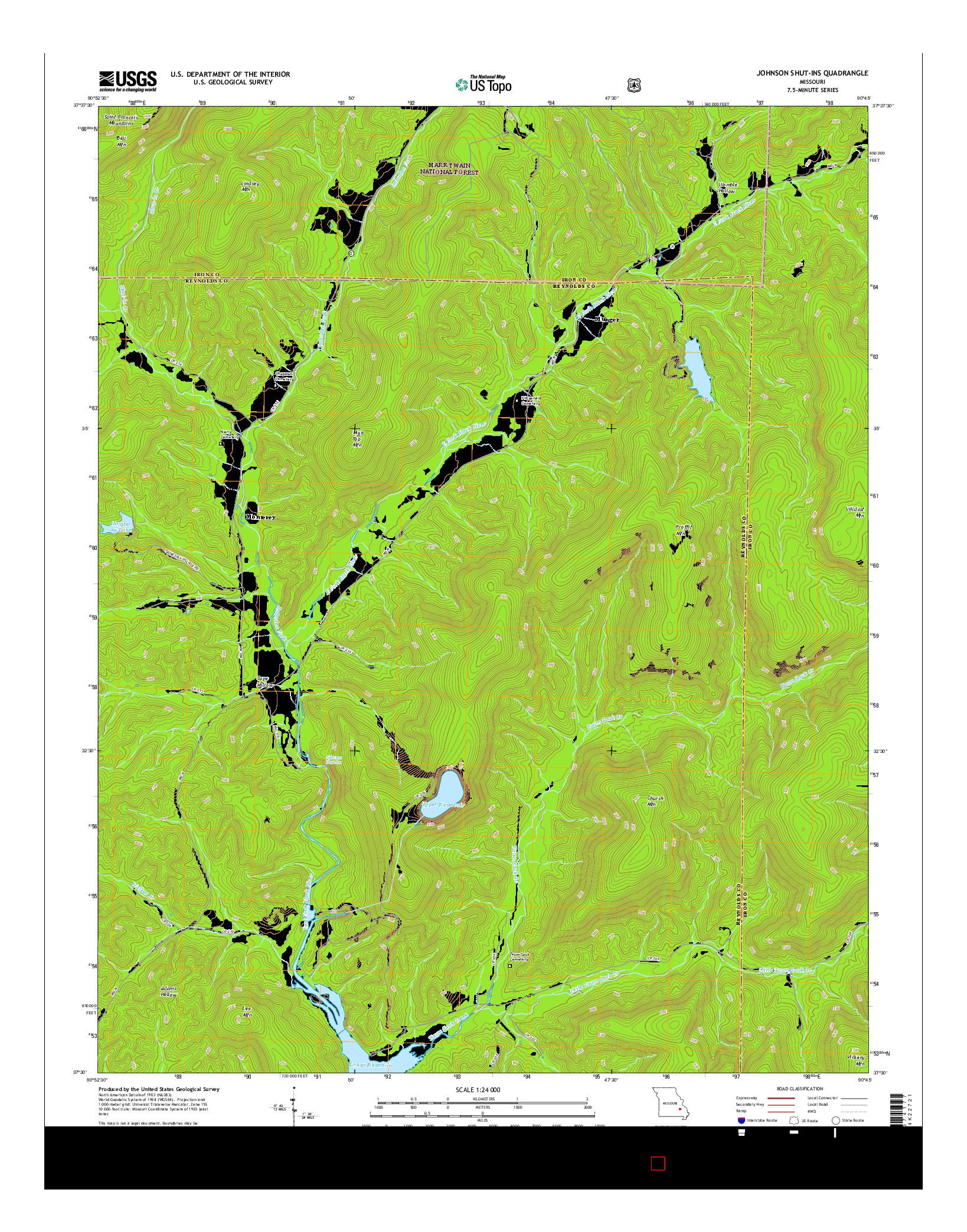 USGS US TOPO 7.5-MINUTE MAP FOR JOHNSON SHUT-INS, MO 2015