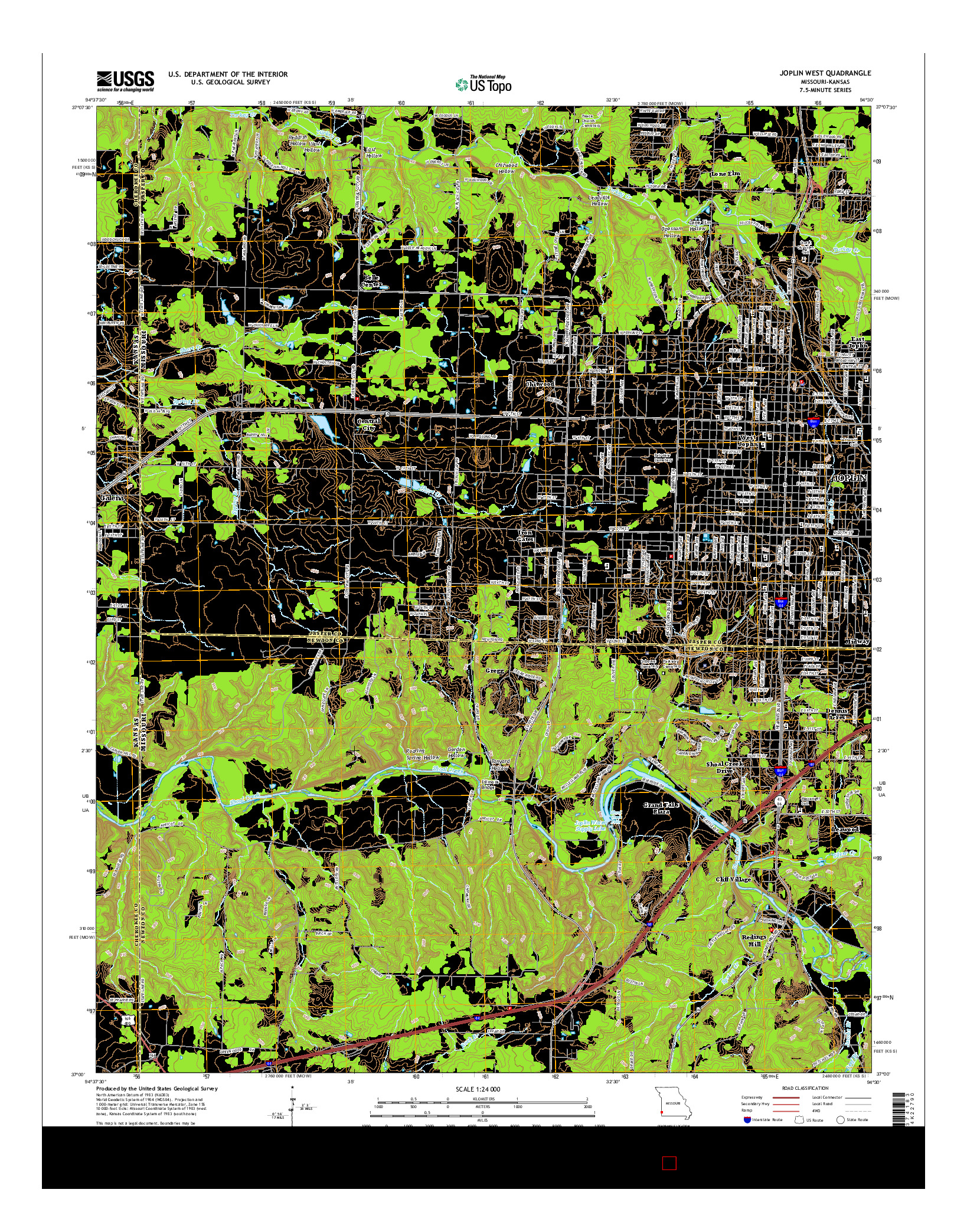 USGS US TOPO 7.5-MINUTE MAP FOR JOPLIN WEST, MO-KS 2015
