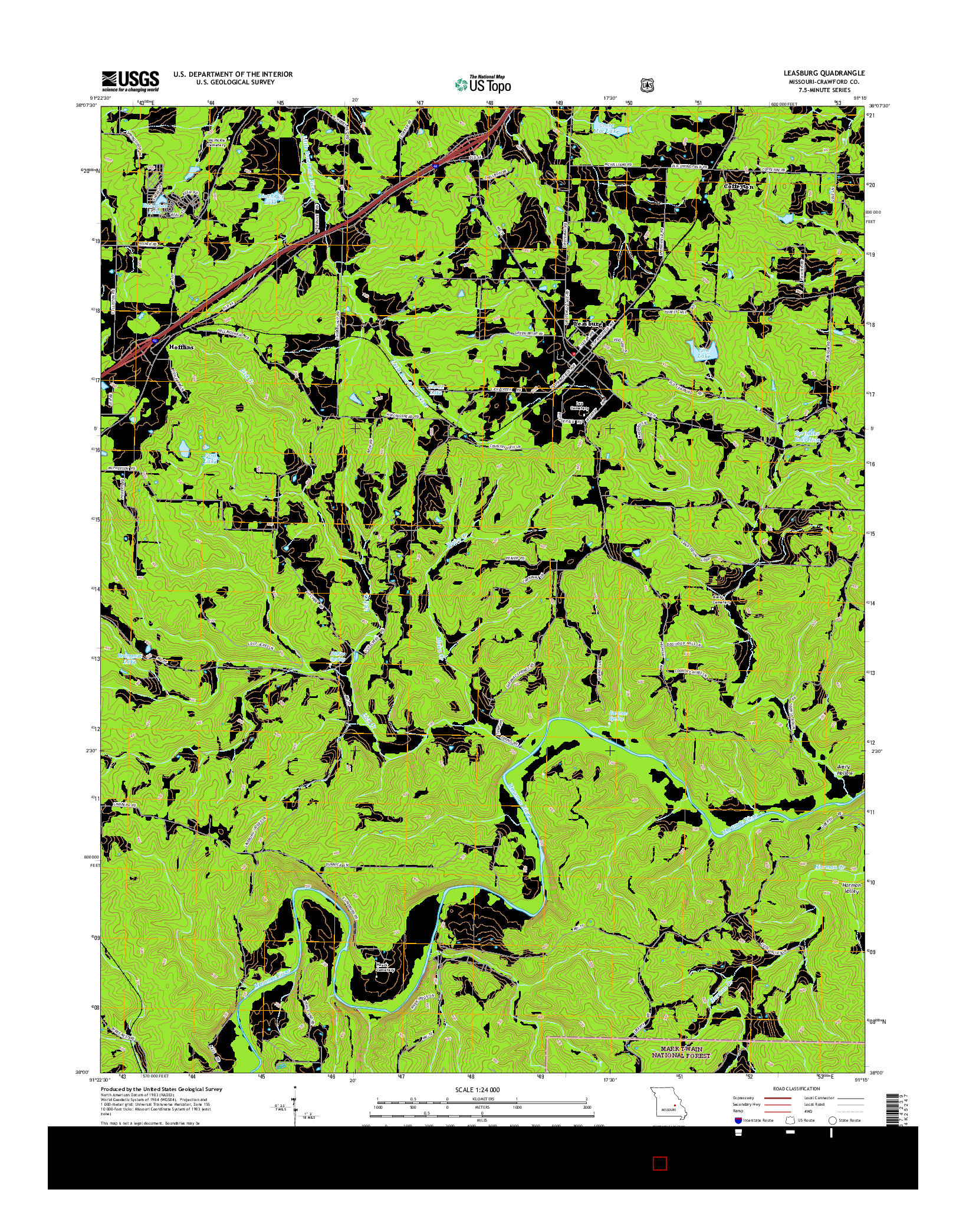 USGS US TOPO 7.5-MINUTE MAP FOR LEASBURG, MO 2015