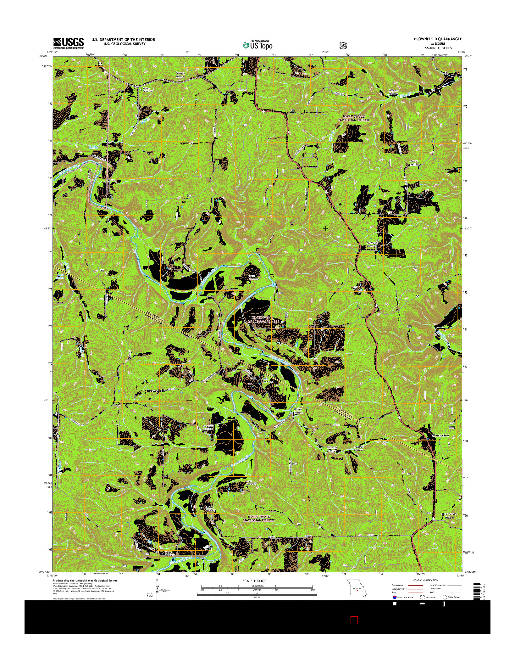 USGS US TOPO 7.5-MINUTE MAP FOR BROWNFIELD, MO 2015