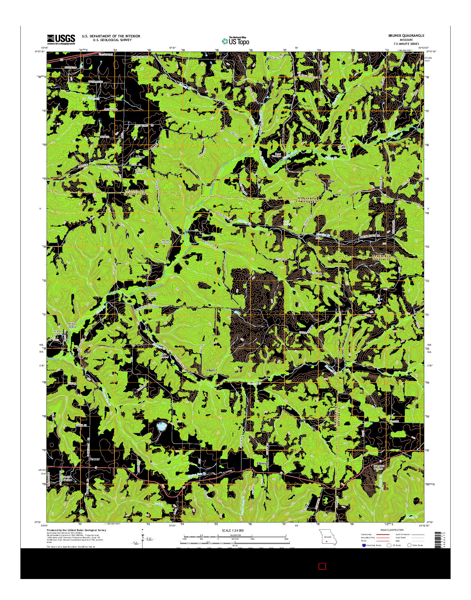 USGS US TOPO 7.5-MINUTE MAP FOR BRUNER, MO 2015