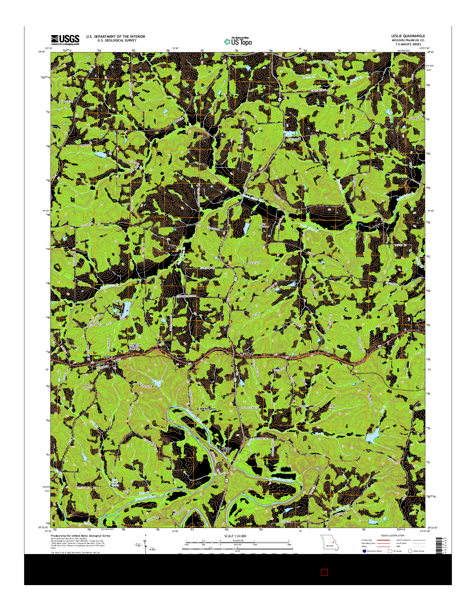 USGS US TOPO 7.5-MINUTE MAP FOR LESLIE, MO 2015