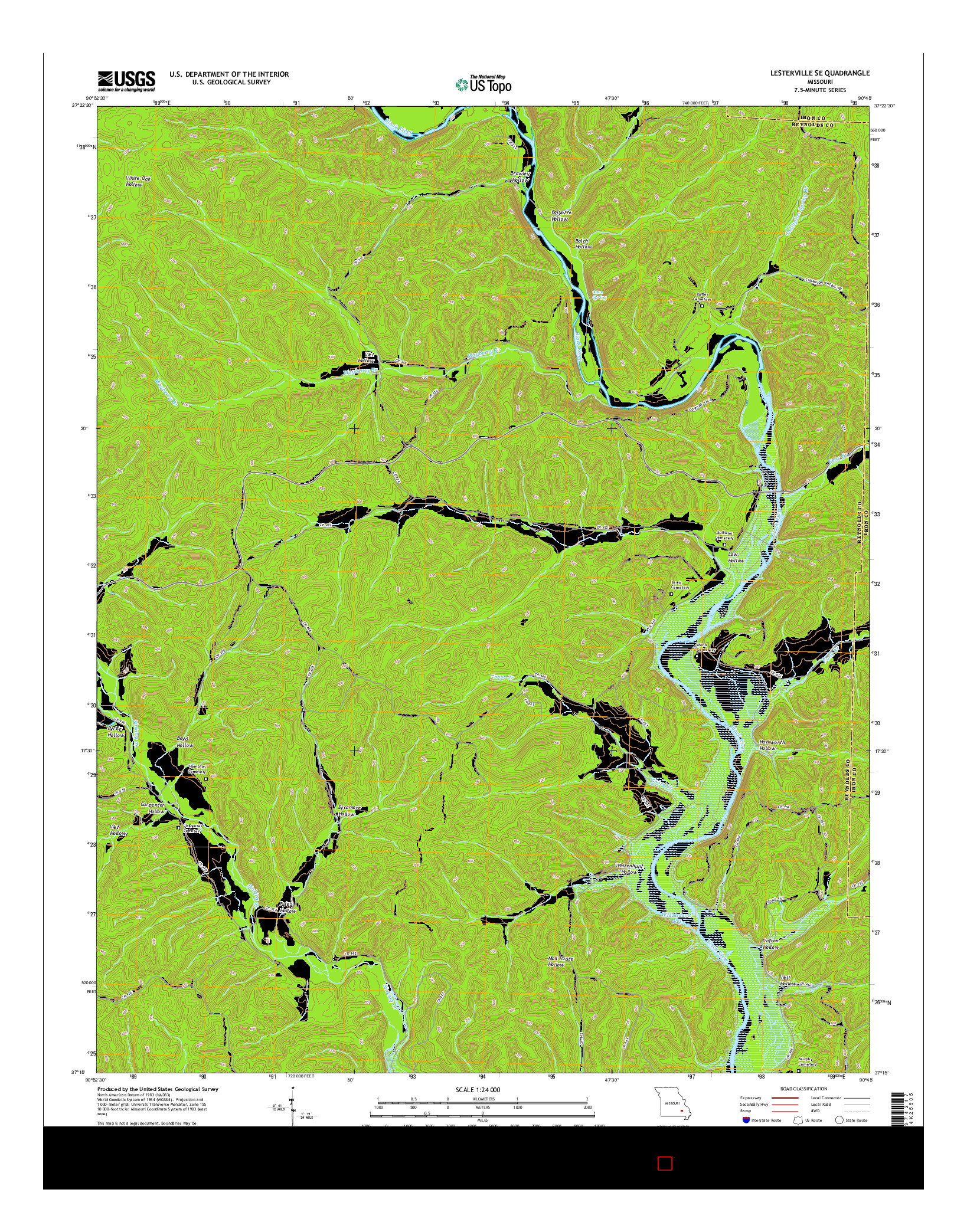 USGS US TOPO 7.5-MINUTE MAP FOR LESTERVILLE SE, MO 2015