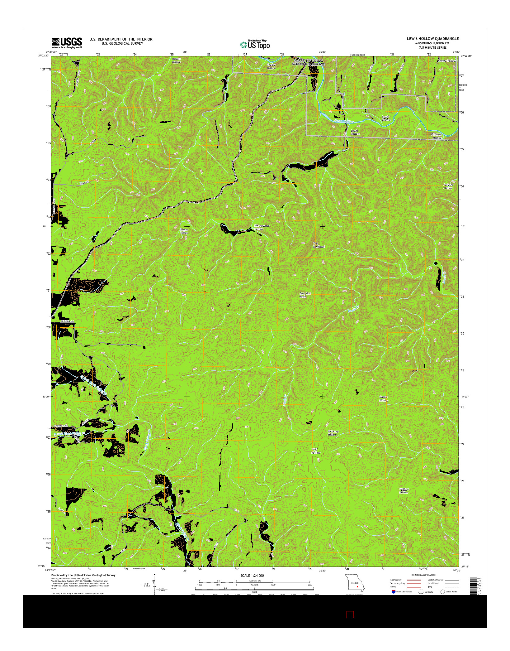 USGS US TOPO 7.5-MINUTE MAP FOR LEWIS HOLLOW, MO 2015
