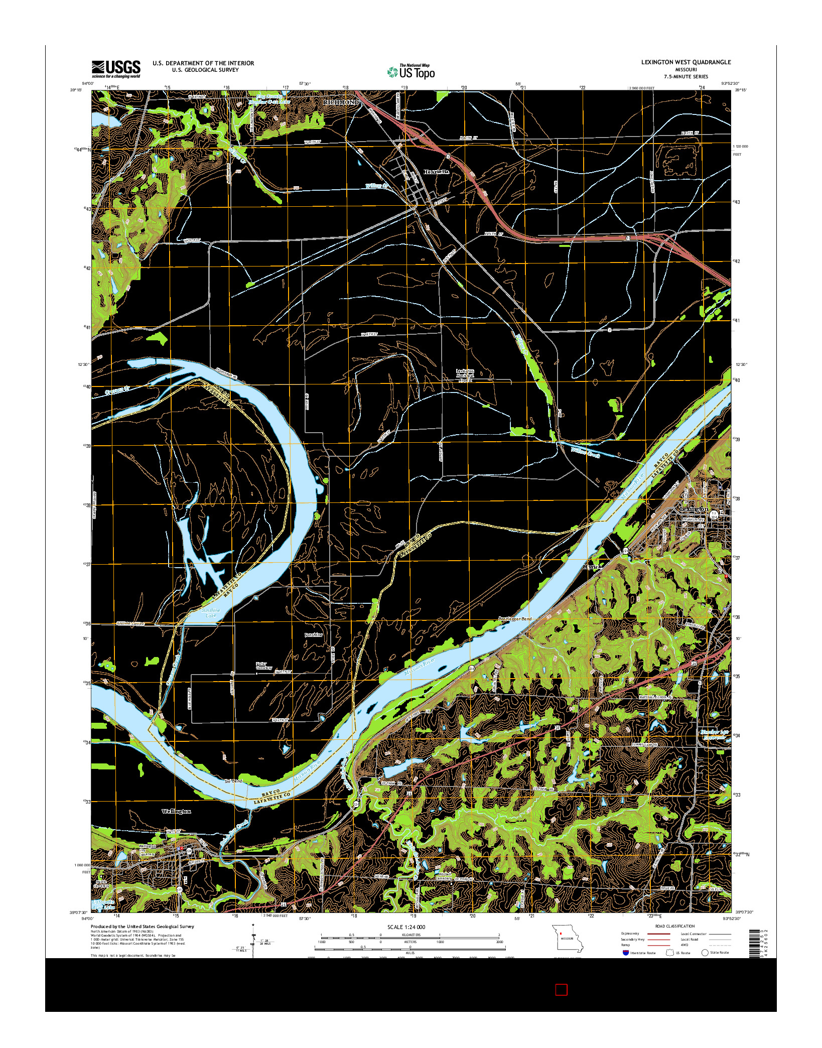USGS US TOPO 7.5-MINUTE MAP FOR LEXINGTON WEST, MO 2015