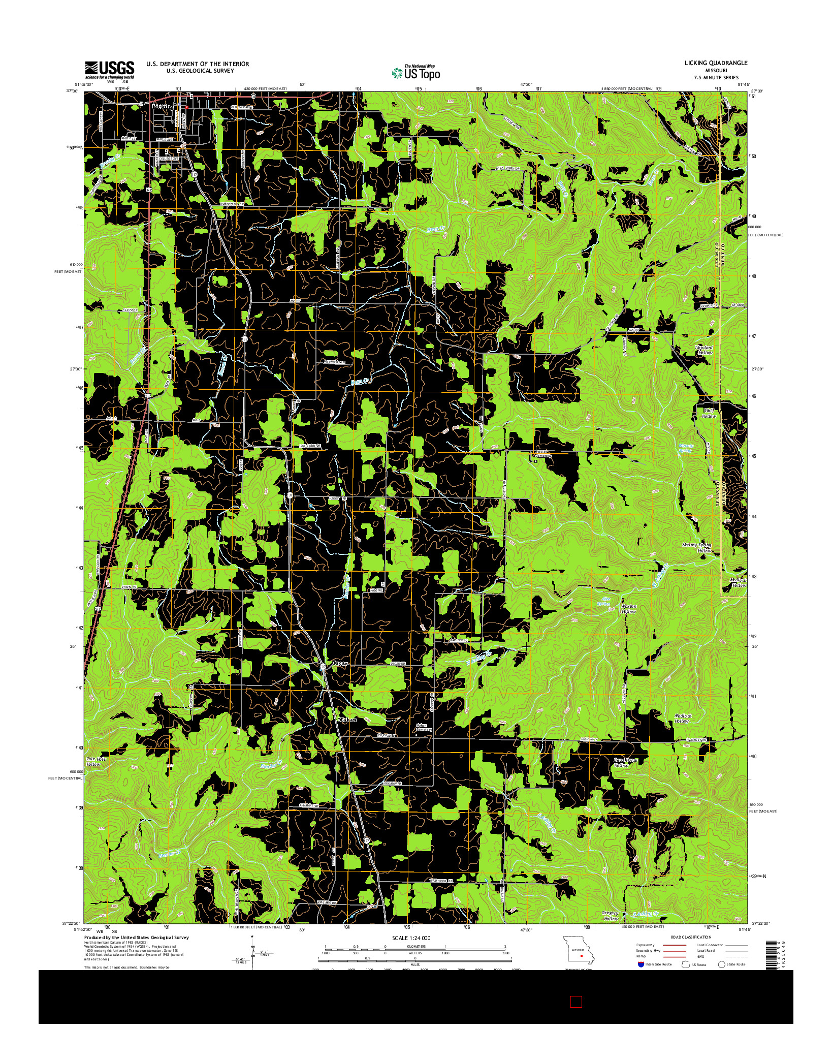 USGS US TOPO 7.5-MINUTE MAP FOR LICKING, MO 2015