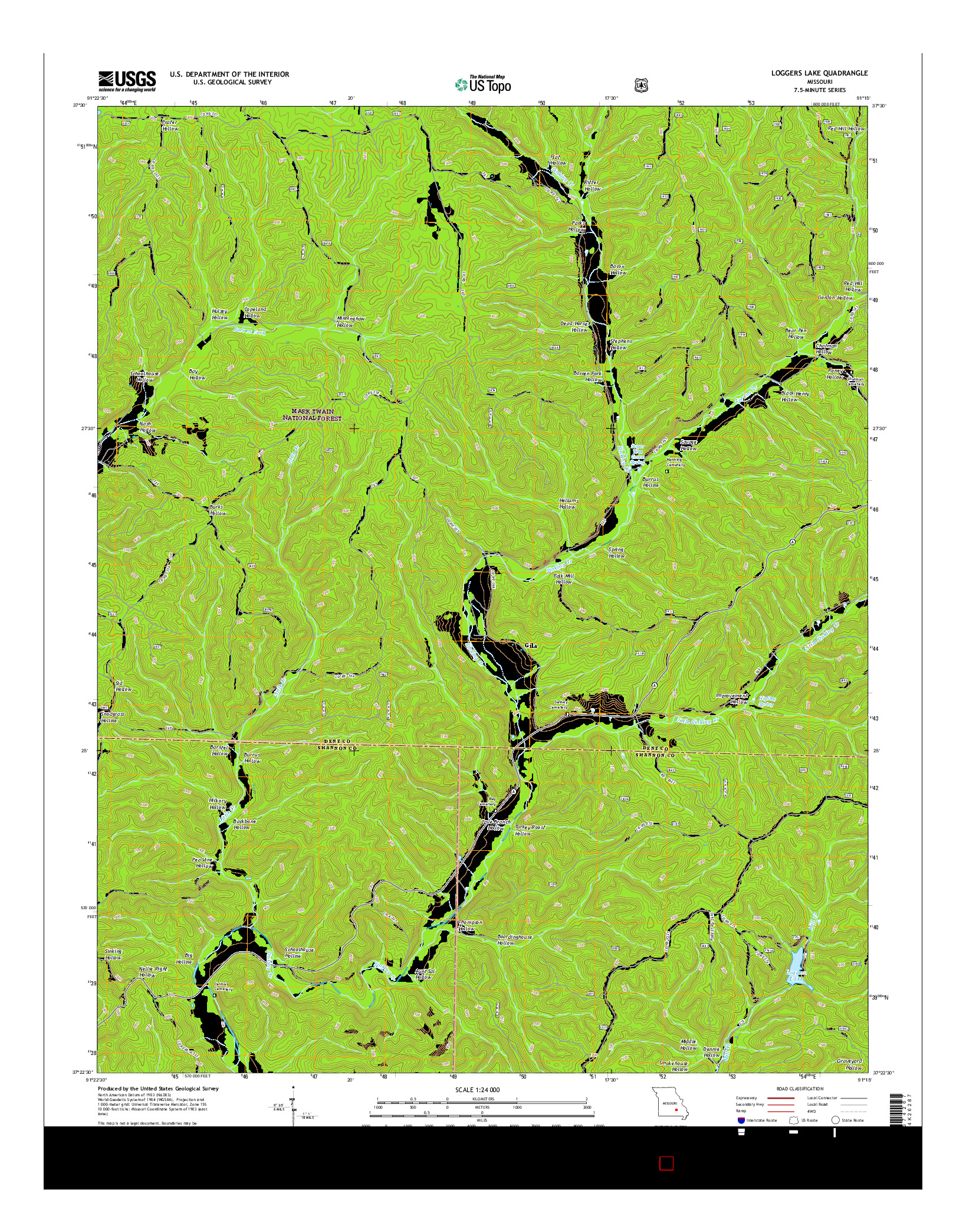 USGS US TOPO 7.5-MINUTE MAP FOR LOGGERS LAKE, MO 2015