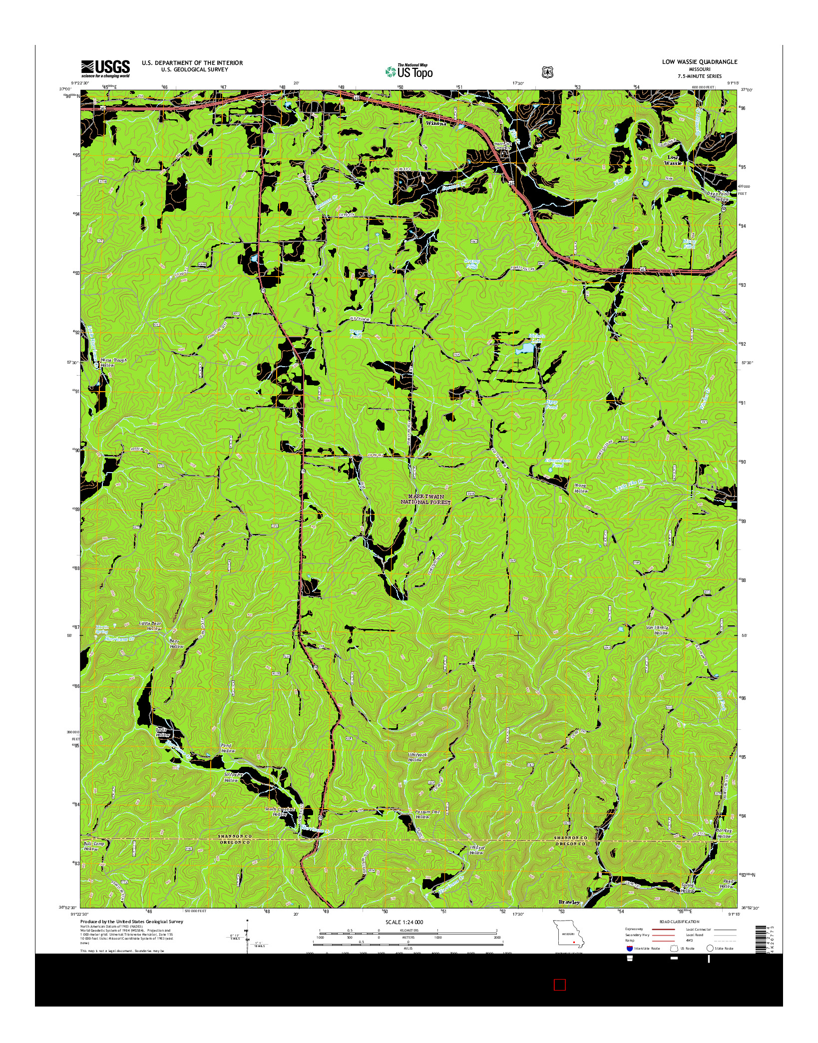 USGS US TOPO 7.5-MINUTE MAP FOR LOW WASSIE, MO 2015
