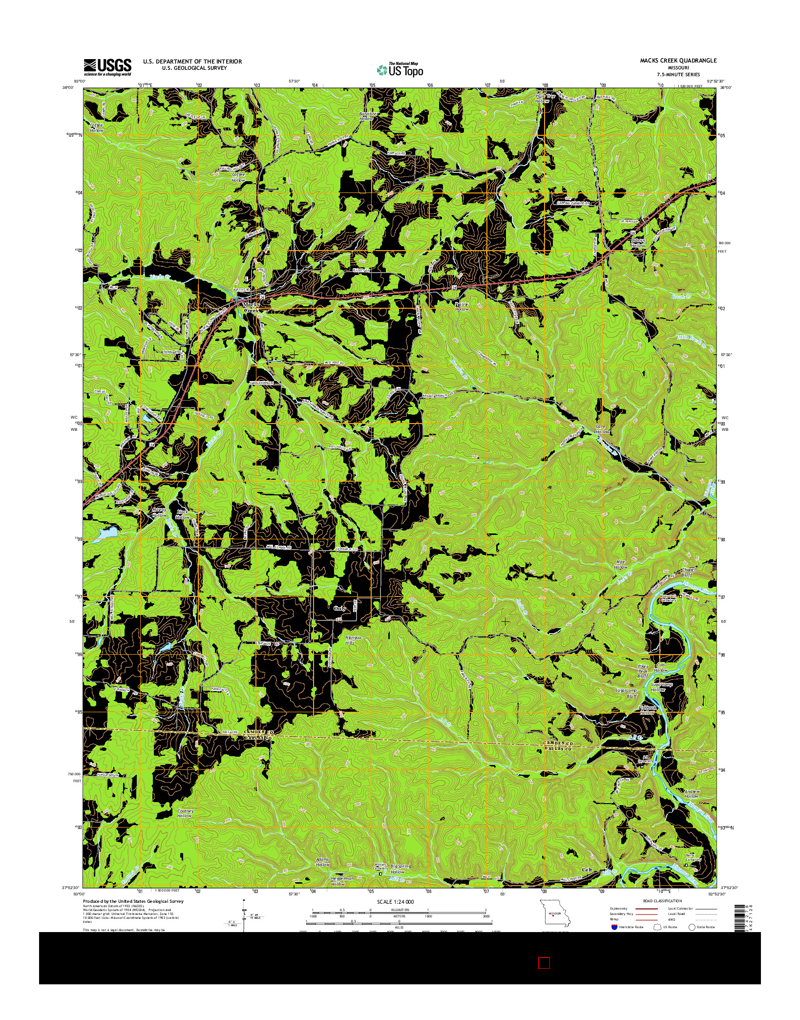 USGS US TOPO 7.5-MINUTE MAP FOR MACKS CREEK, MO 2015