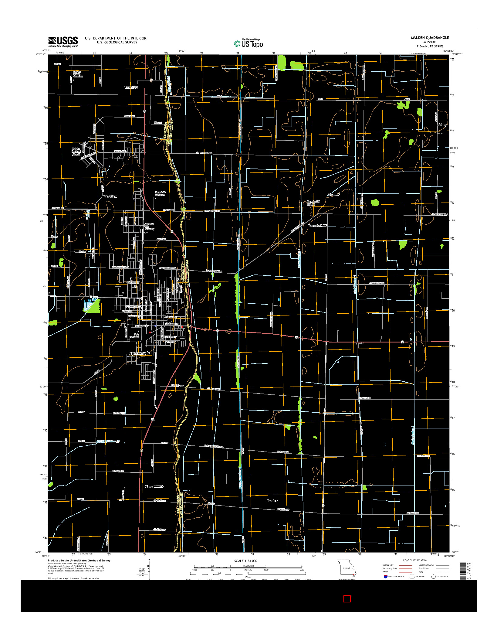 USGS US TOPO 7.5-MINUTE MAP FOR MALDEN, MO 2015