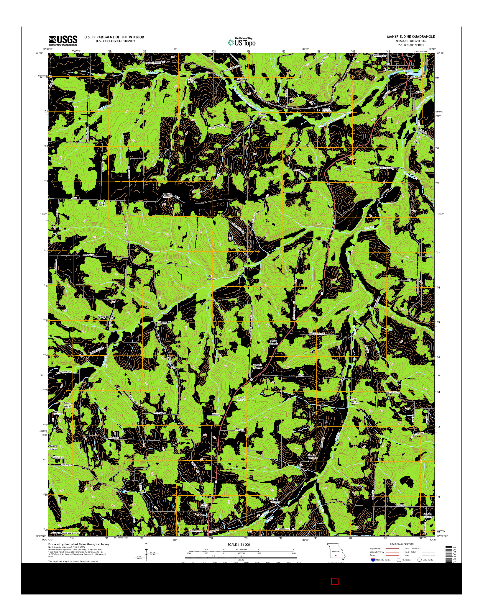 USGS US TOPO 7.5-MINUTE MAP FOR MANSFIELD NE, MO 2015