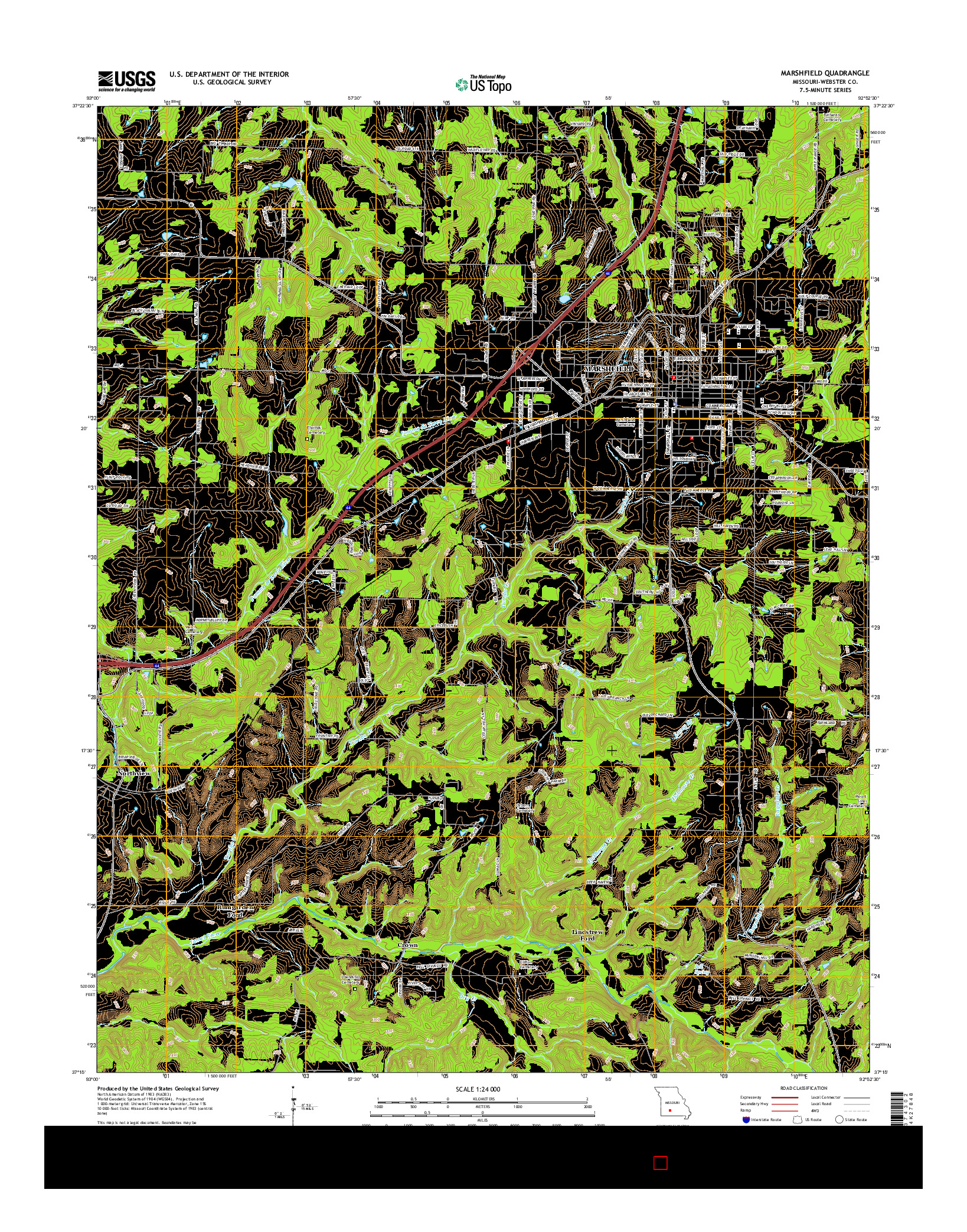USGS US TOPO 7.5-MINUTE MAP FOR MARSHFIELD, MO 2015
