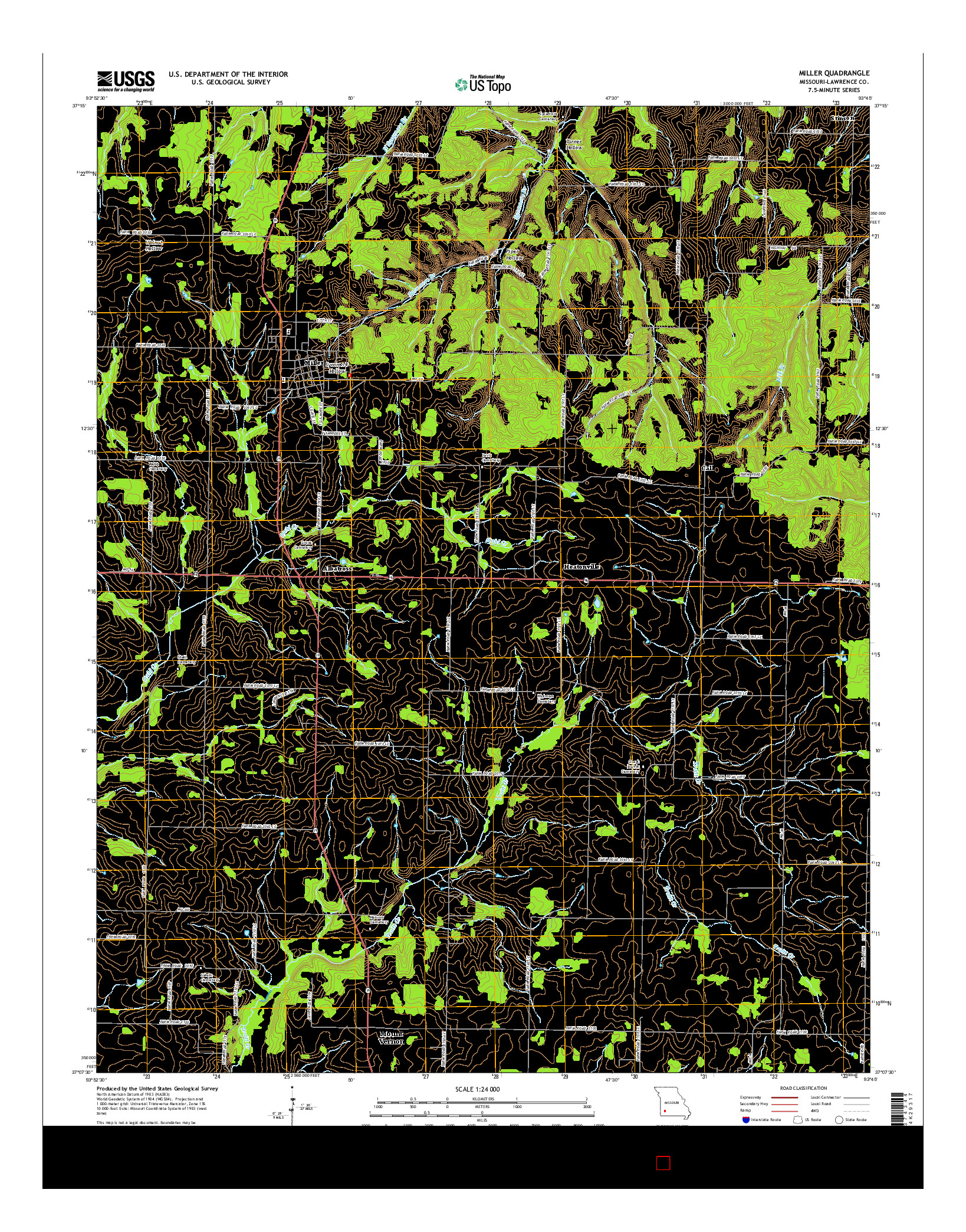 USGS US TOPO 7.5-MINUTE MAP FOR MILLER, MO 2015