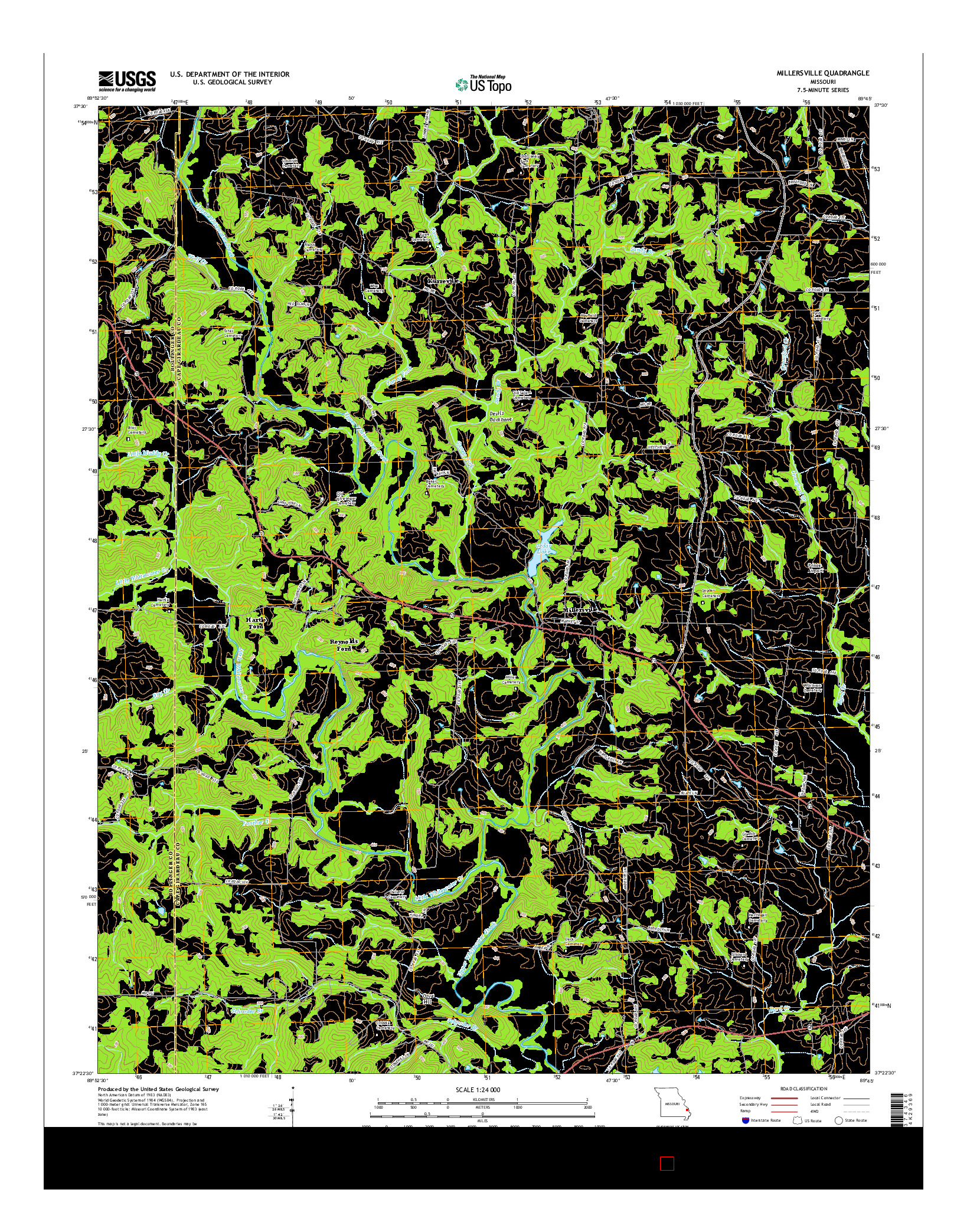 USGS US TOPO 7.5-MINUTE MAP FOR MILLERSVILLE, MO 2015