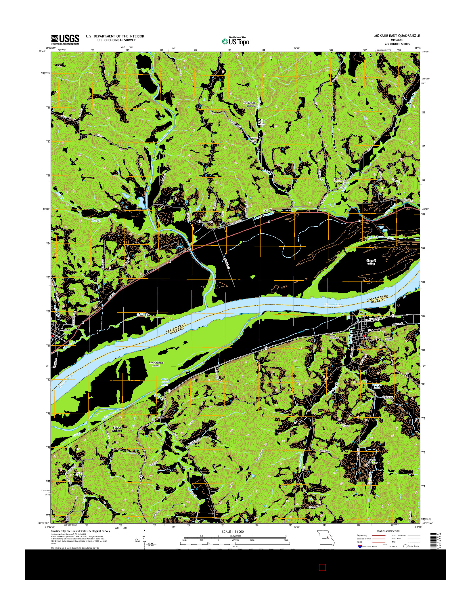 USGS US TOPO 7.5-MINUTE MAP FOR MOKANE EAST, MO 2015