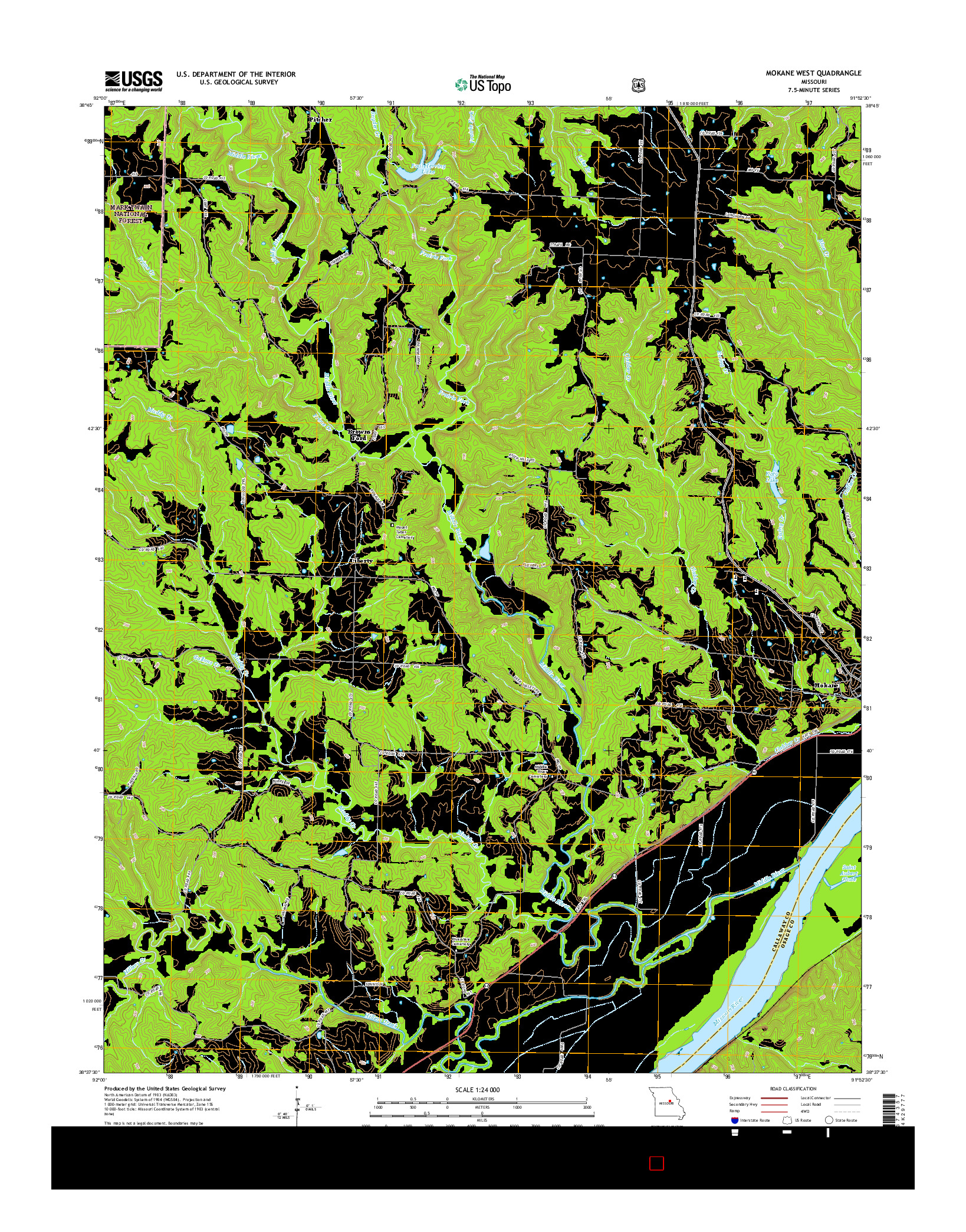 USGS US TOPO 7.5-MINUTE MAP FOR MOKANE WEST, MO 2015