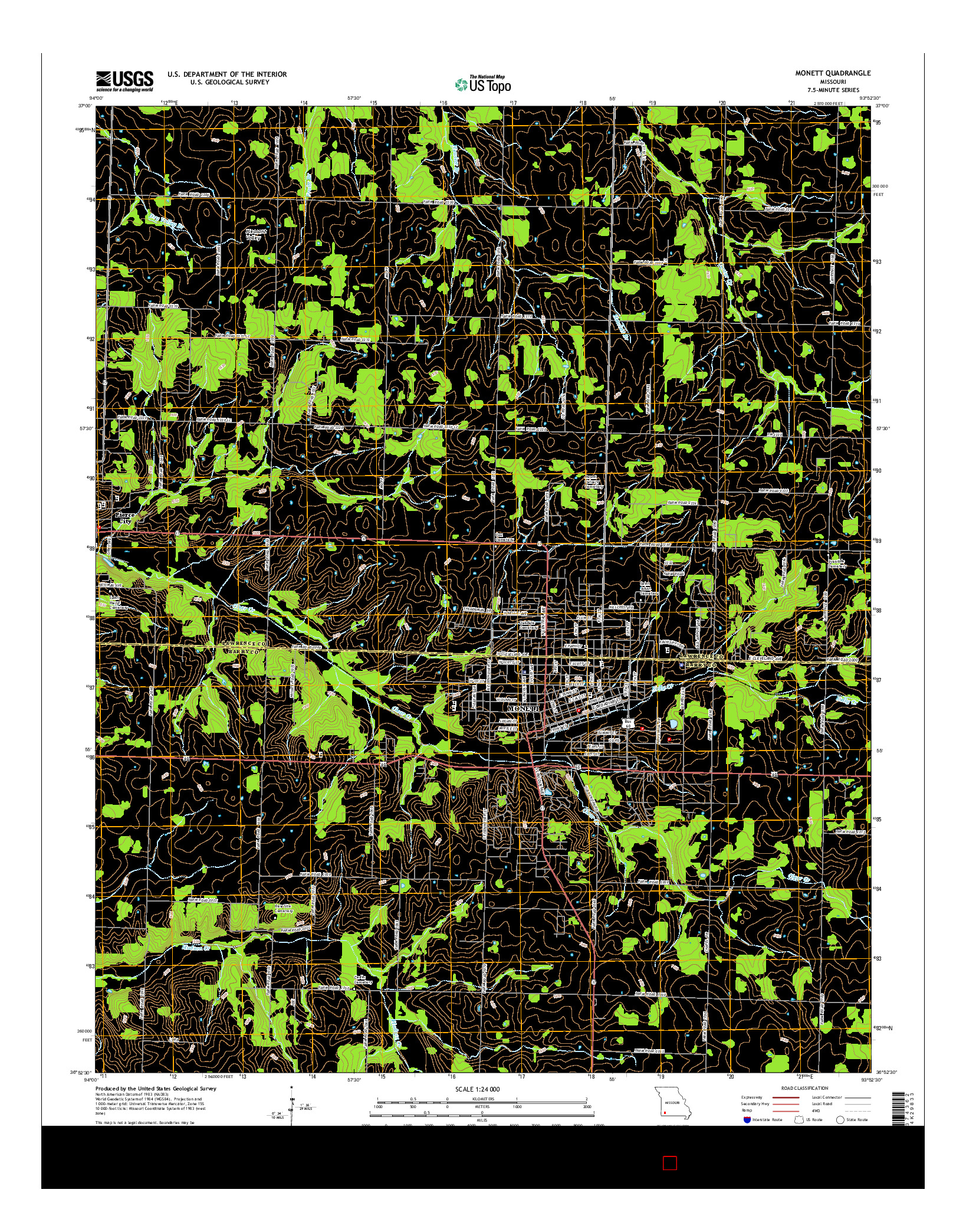 USGS US TOPO 7.5-MINUTE MAP FOR MONETT, MO 2015