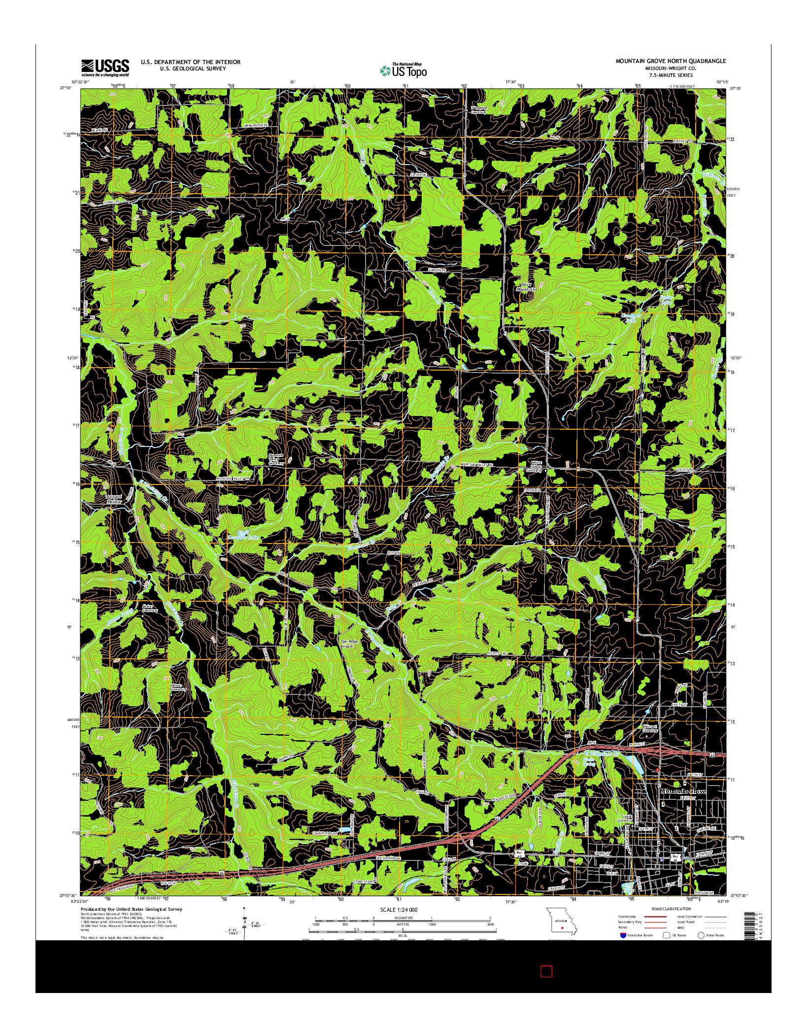 USGS US TOPO 7.5-MINUTE MAP FOR MOUNTAIN GROVE NORTH, MO 2015