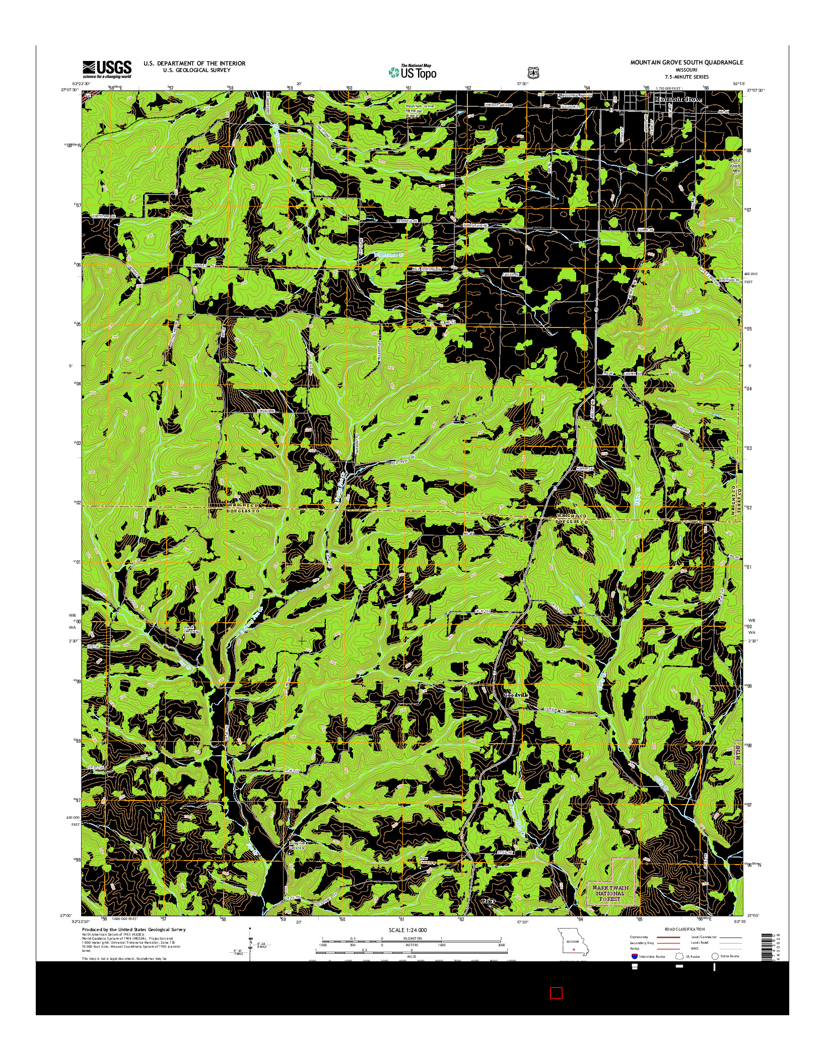 USGS US TOPO 7.5-MINUTE MAP FOR MOUNTAIN GROVE SOUTH, MO 2015