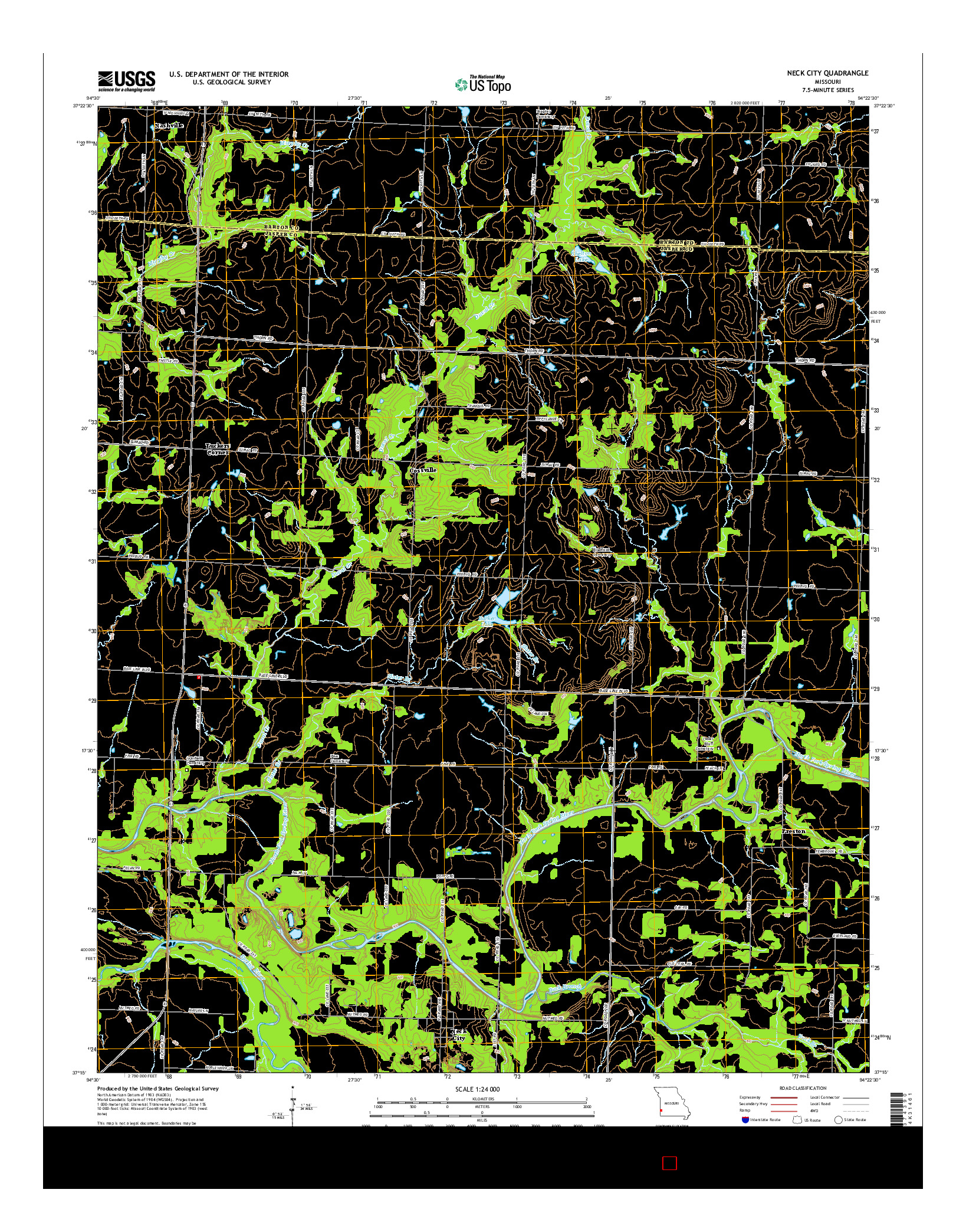 USGS US TOPO 7.5-MINUTE MAP FOR NECK CITY, MO 2015