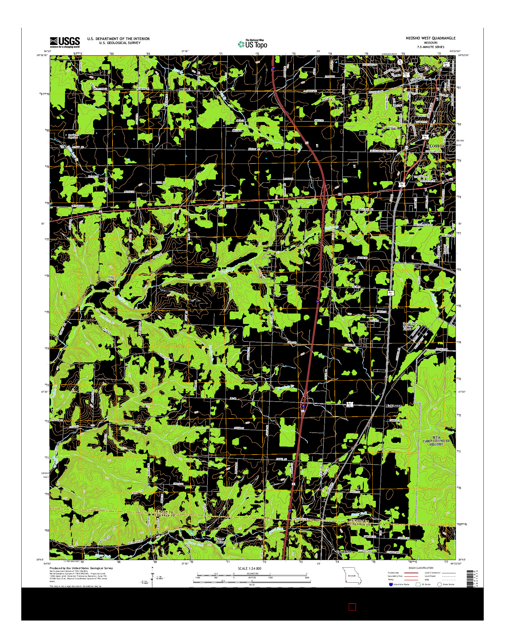 USGS US TOPO 7.5-MINUTE MAP FOR NEOSHO WEST, MO 2015